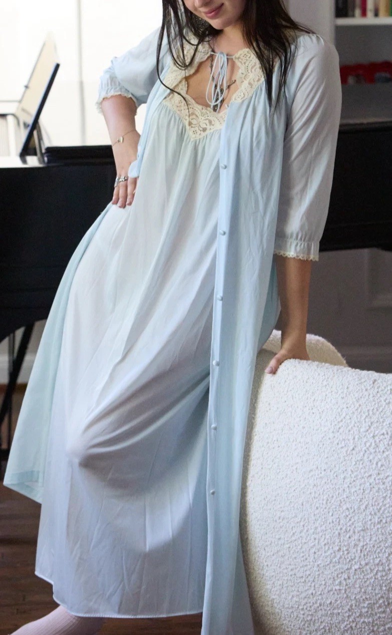 Vintage 60s Miss Elaine M 2 Piece Set Robe & Nightgown Peignoir