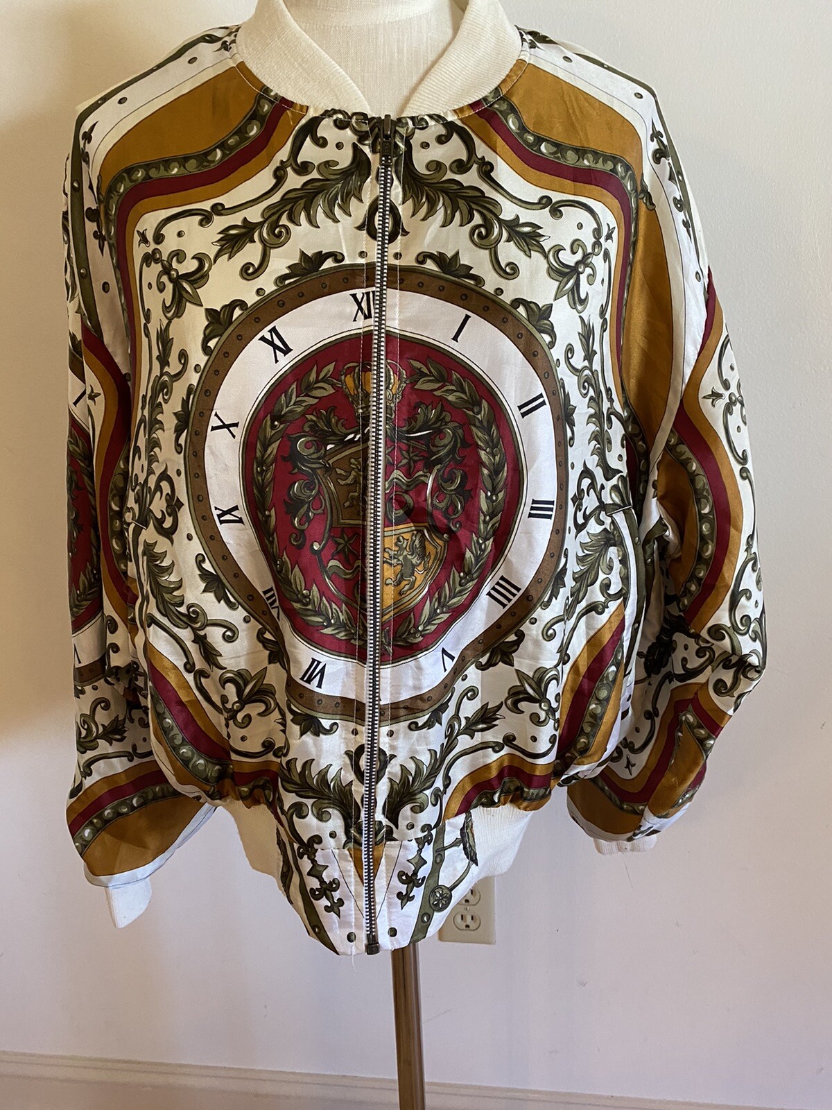 Vintage Silkworms bomber style jacket clock Unique Wmns M Oversized Lined 90’s