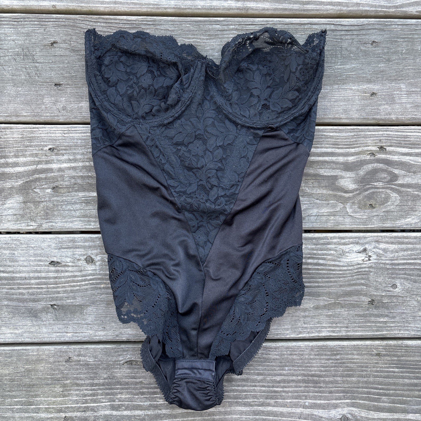 Fleur de Lace by Smoothie Vintage Bustier Corset Control Shaper Bodysuit Sz 36C
