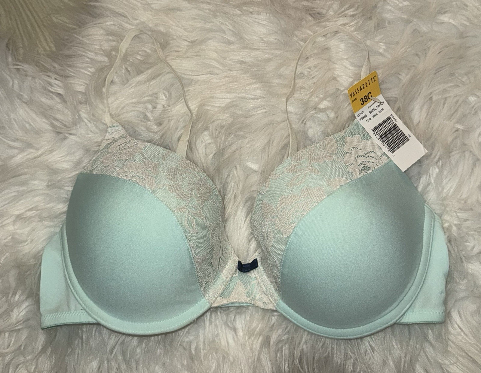 Vintage Vassarette 75-356 Padded Underwire Bra Lace Womens 38C Mint Green New