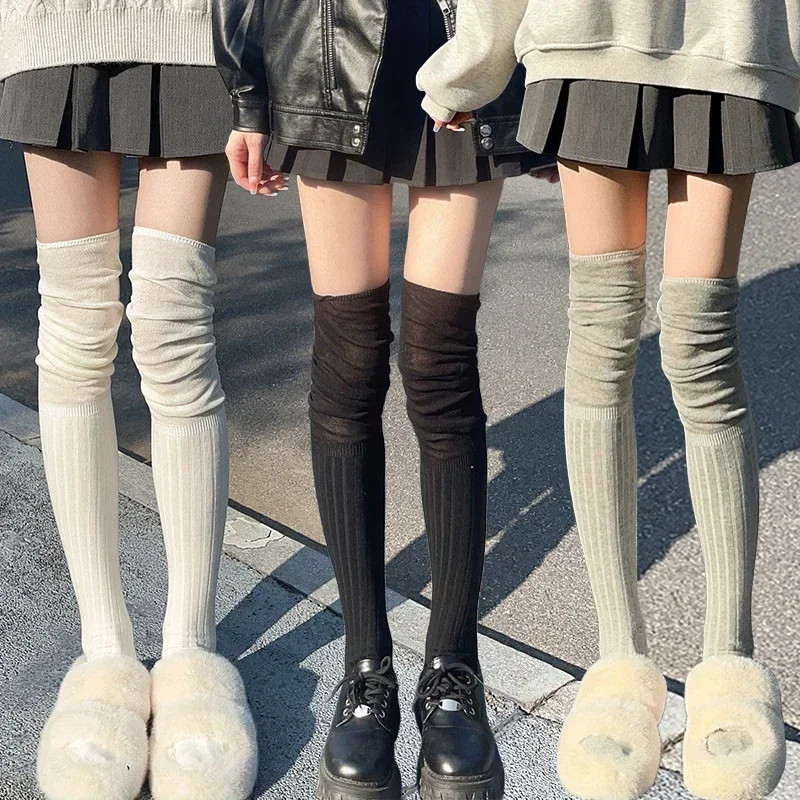 New Solid Color Thigh High Stockings Women Trendy Casual Over The Knee Female Lo