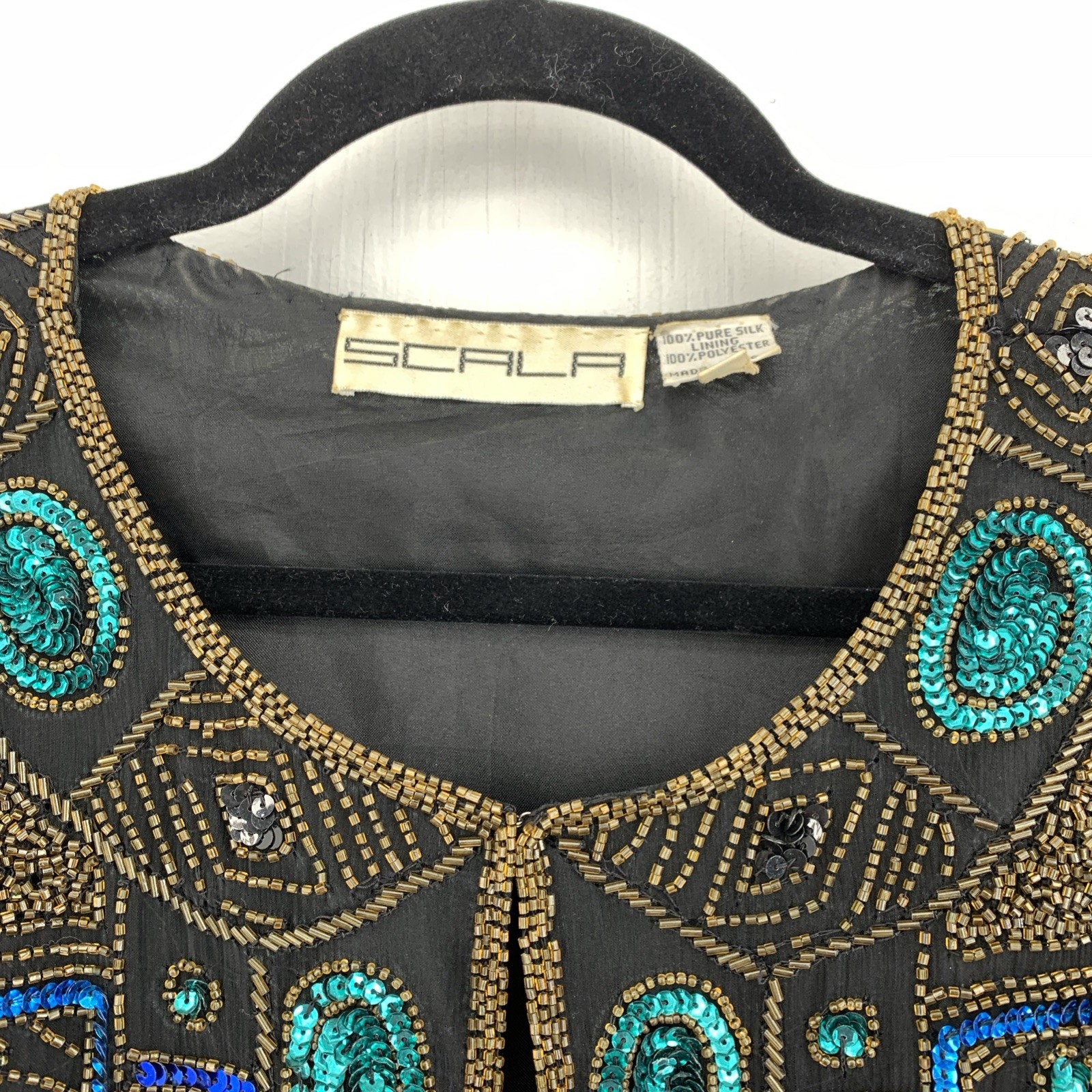 Vintage Scala Womens 4X Sequin Beaded Jacket Money Luxe Party Glam Colorful