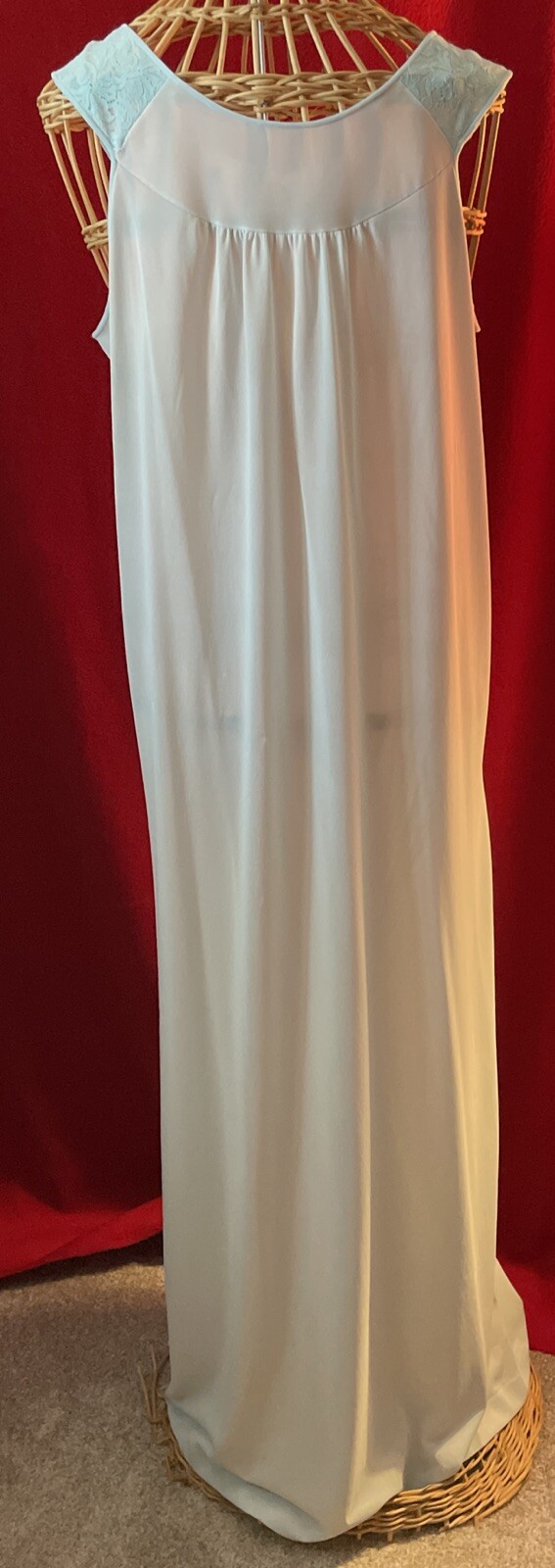 Vintage TEXSHEEN Light Blue Full Length 100% Nylon Sleeveless Nightgown Size S