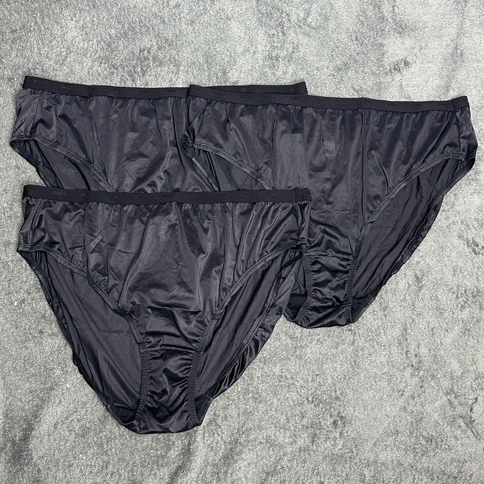 3 Pair Vintage Bali 24602 Black Nylon Satin High Cut Bikini Brief Panties Sz 13