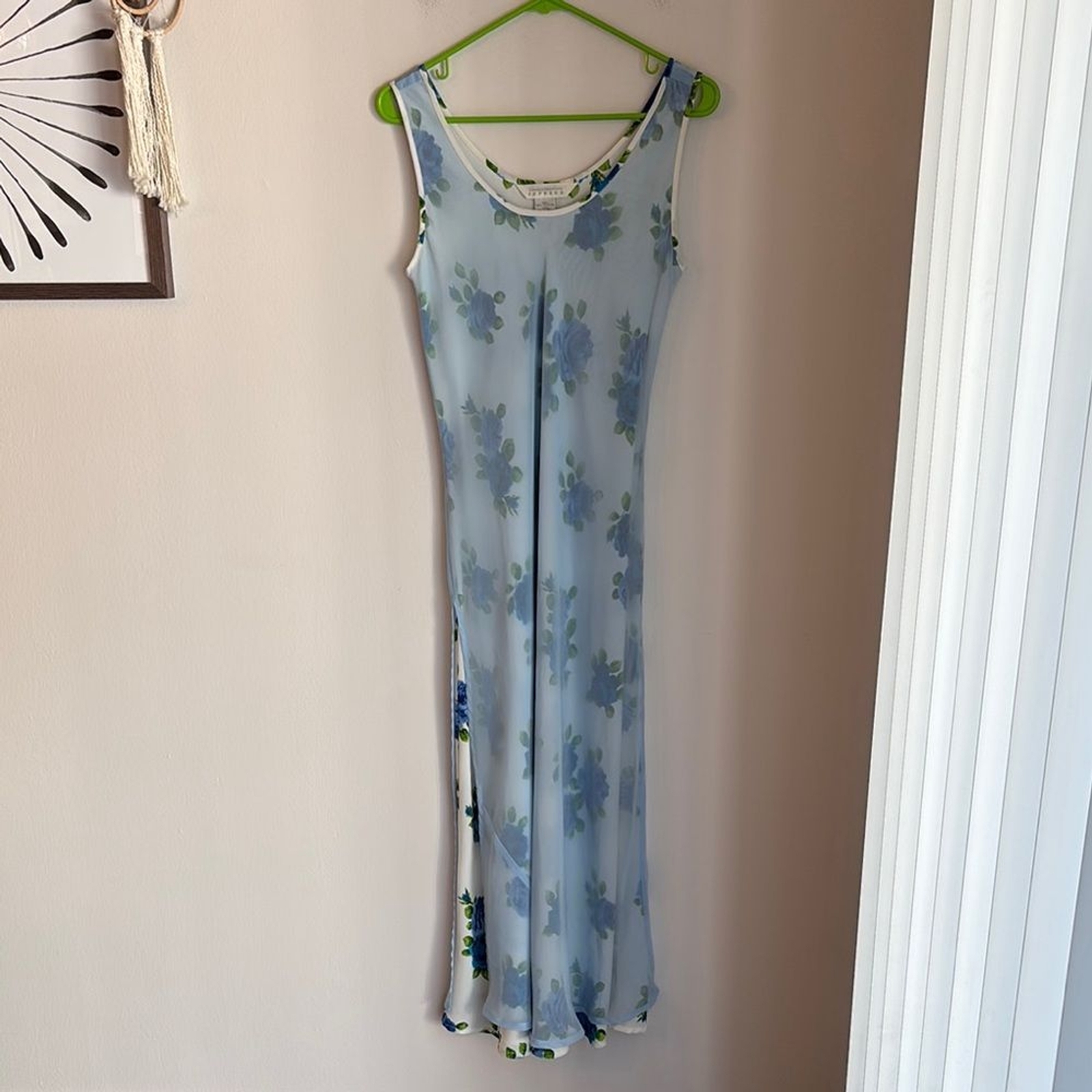 Vintage Women Express double layer Floral Sheer slip fairy Maxi Dress size 5/6!