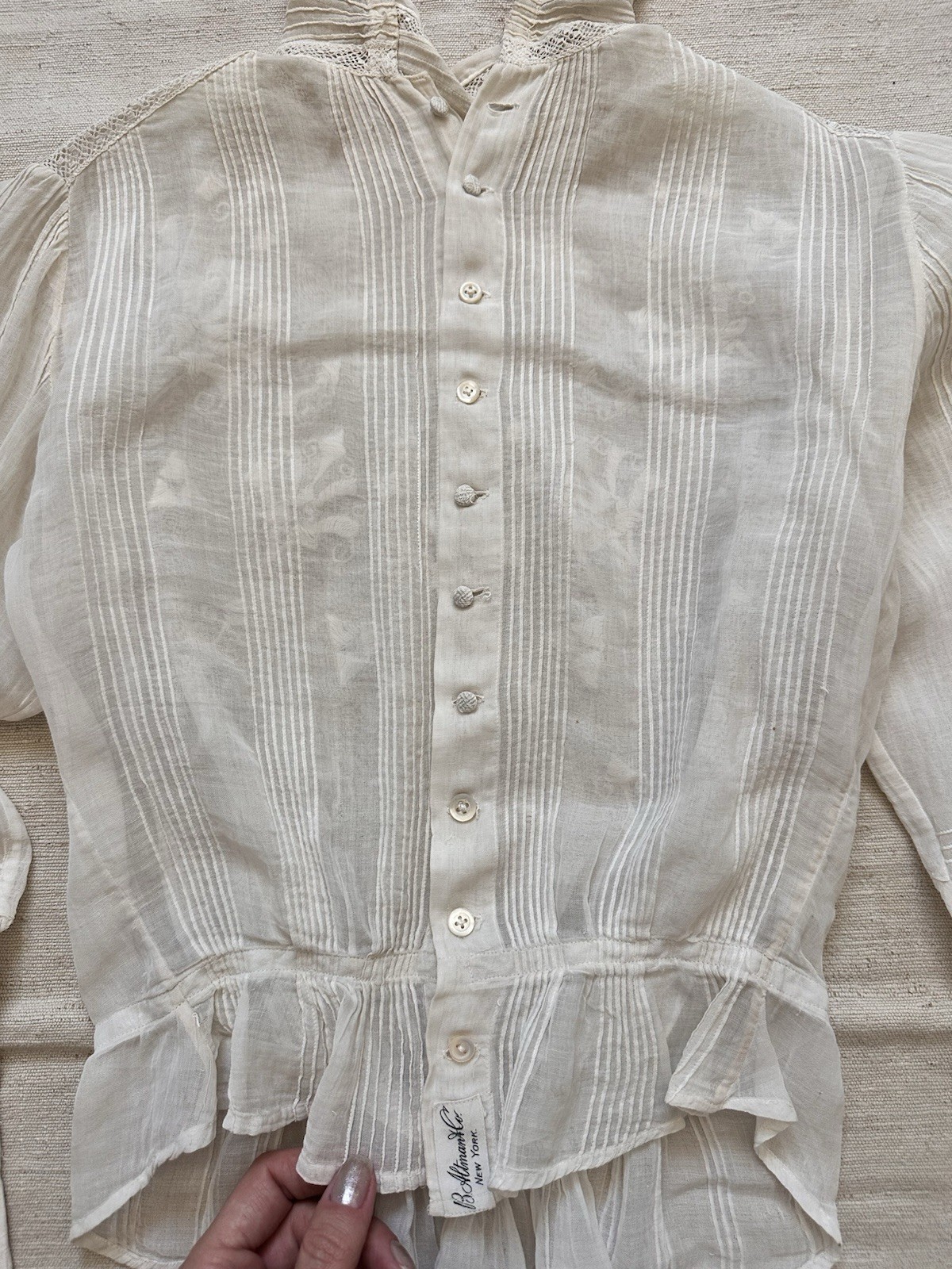 Victorian Edwardian Antique White Cotton Blouse Handmade Women’s XXS