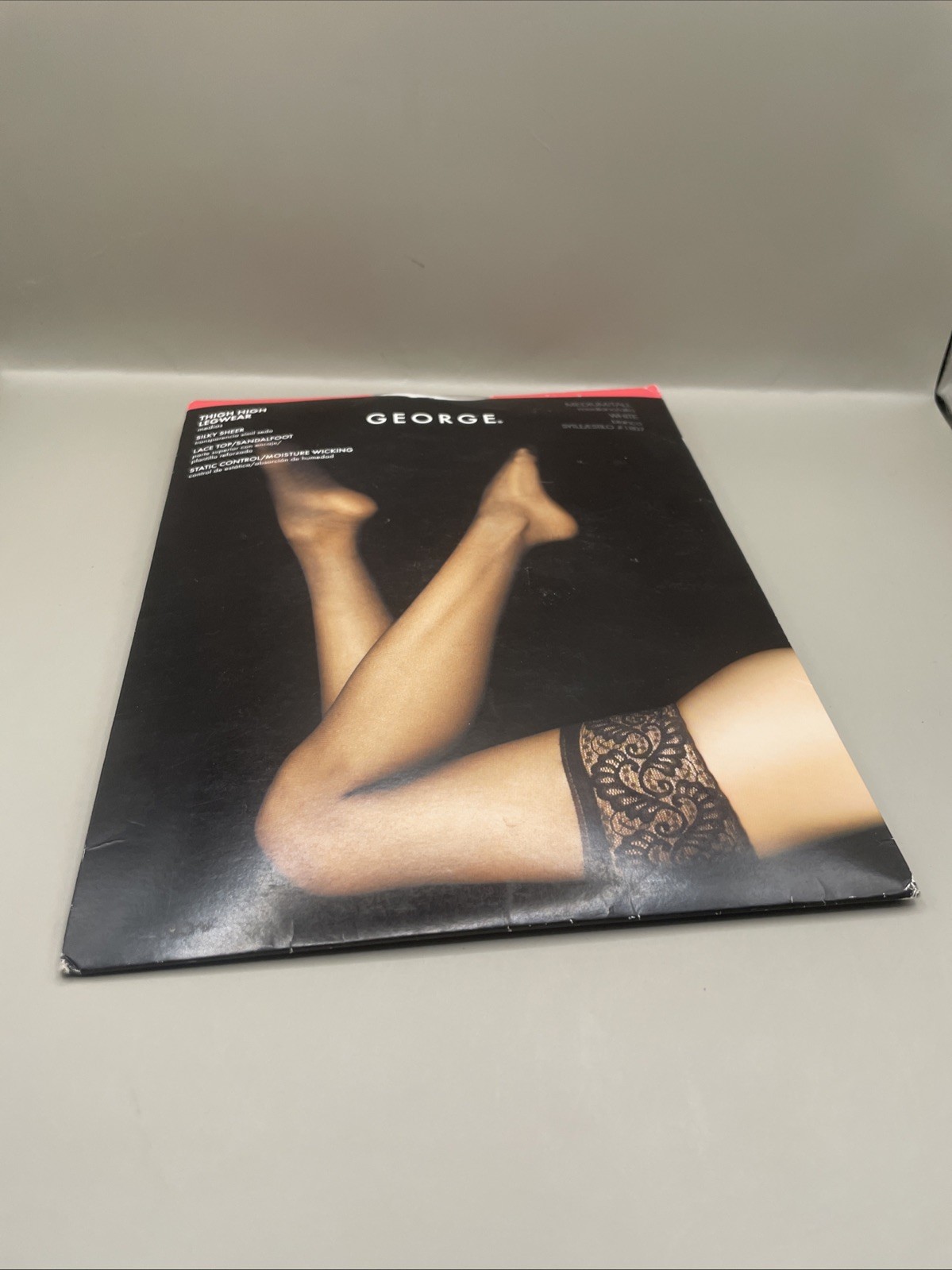 George Medium Tall White Style # 1807 Pantyhose Thigh High Lace Top