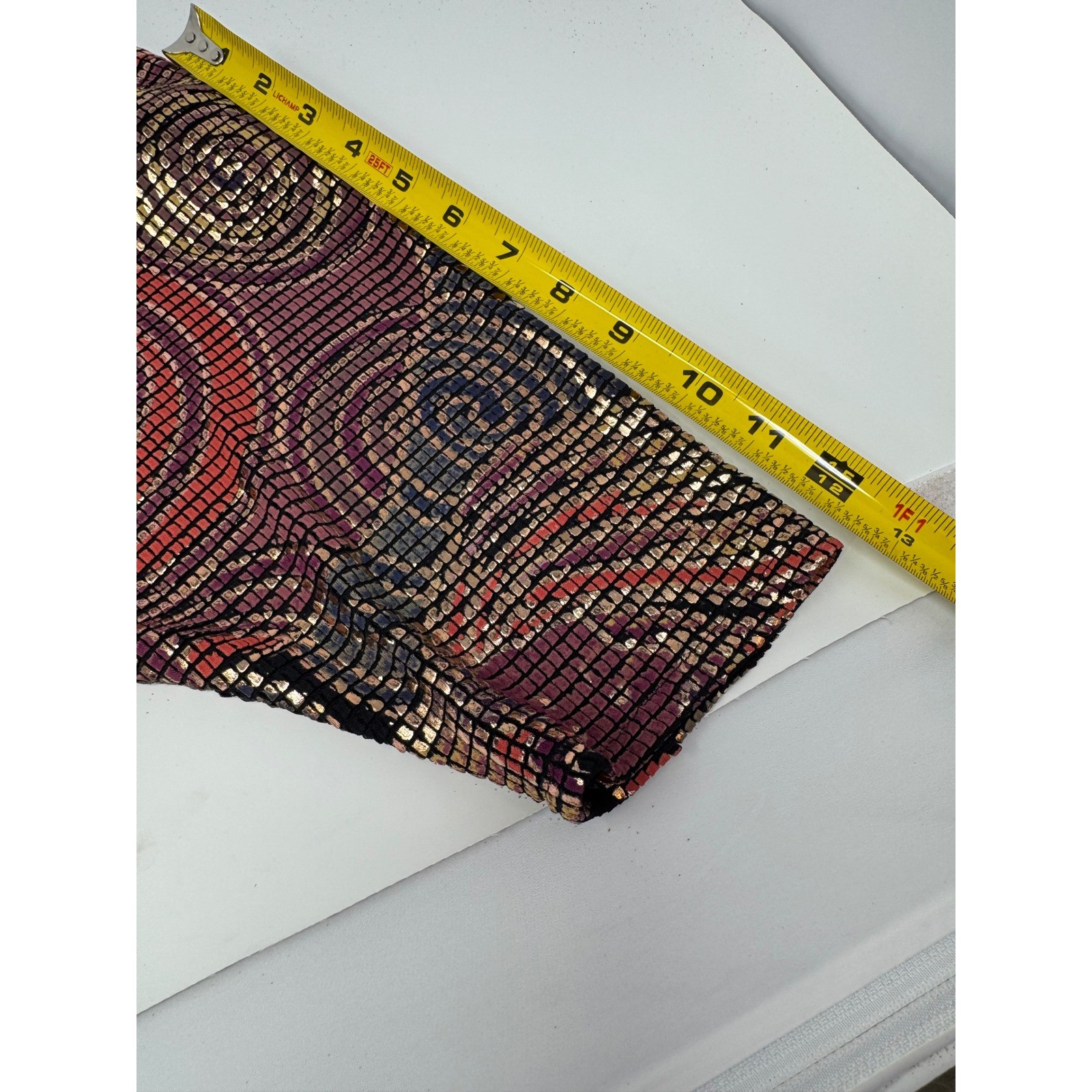 Vintage Janine of London La Vie Mosaic Metallic Knit Midi Dress Gold Red Sz M