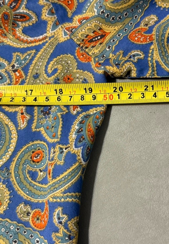 Vintage 70s Button Up Top Long Sleeve Blue Paisley Floral Women 6 Blouse EMILY M