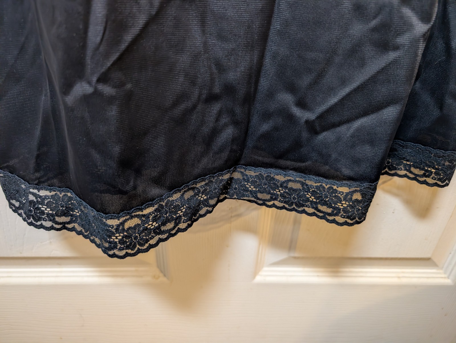 Vintage Vanity Fair Nylon Black Full Slip Dress Size 40 With Lace Trim