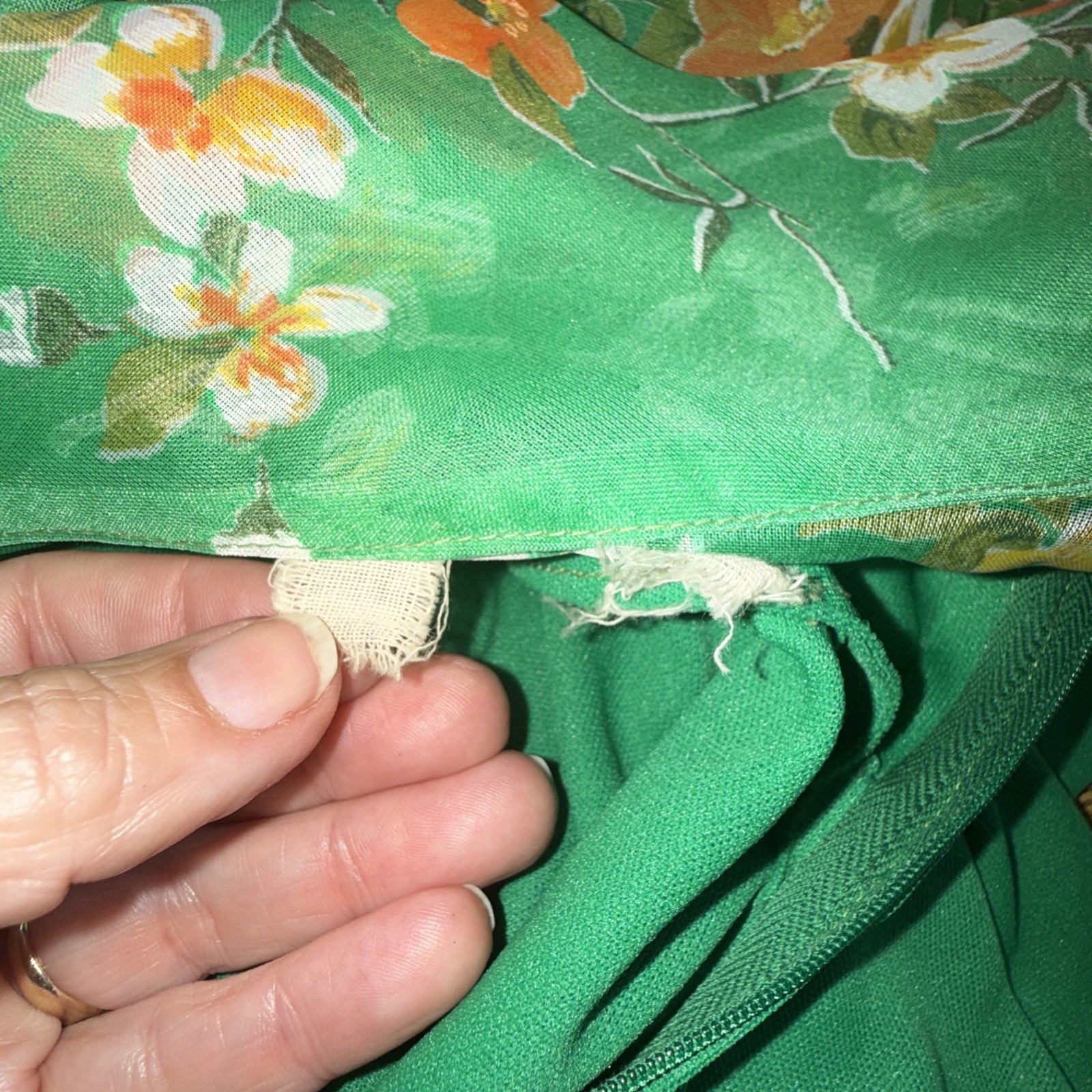 Vintage 1970s Emerald Green Hostess Maxi Gown Floral Sheer Bolero Jacket EUC
