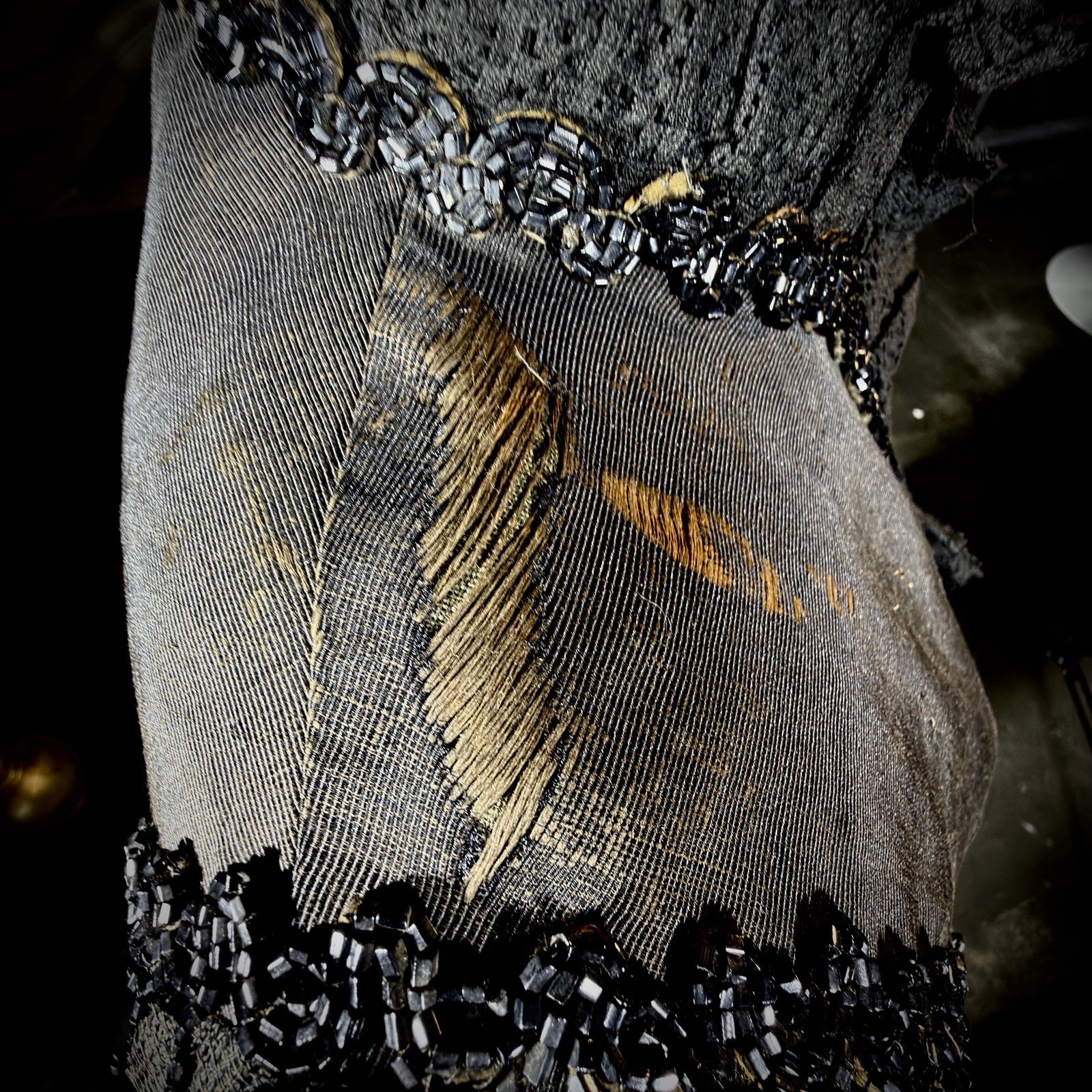 Antique Victorian Mourning Cape | 1880s Jet Beaded & Chantilly Lace Mantle