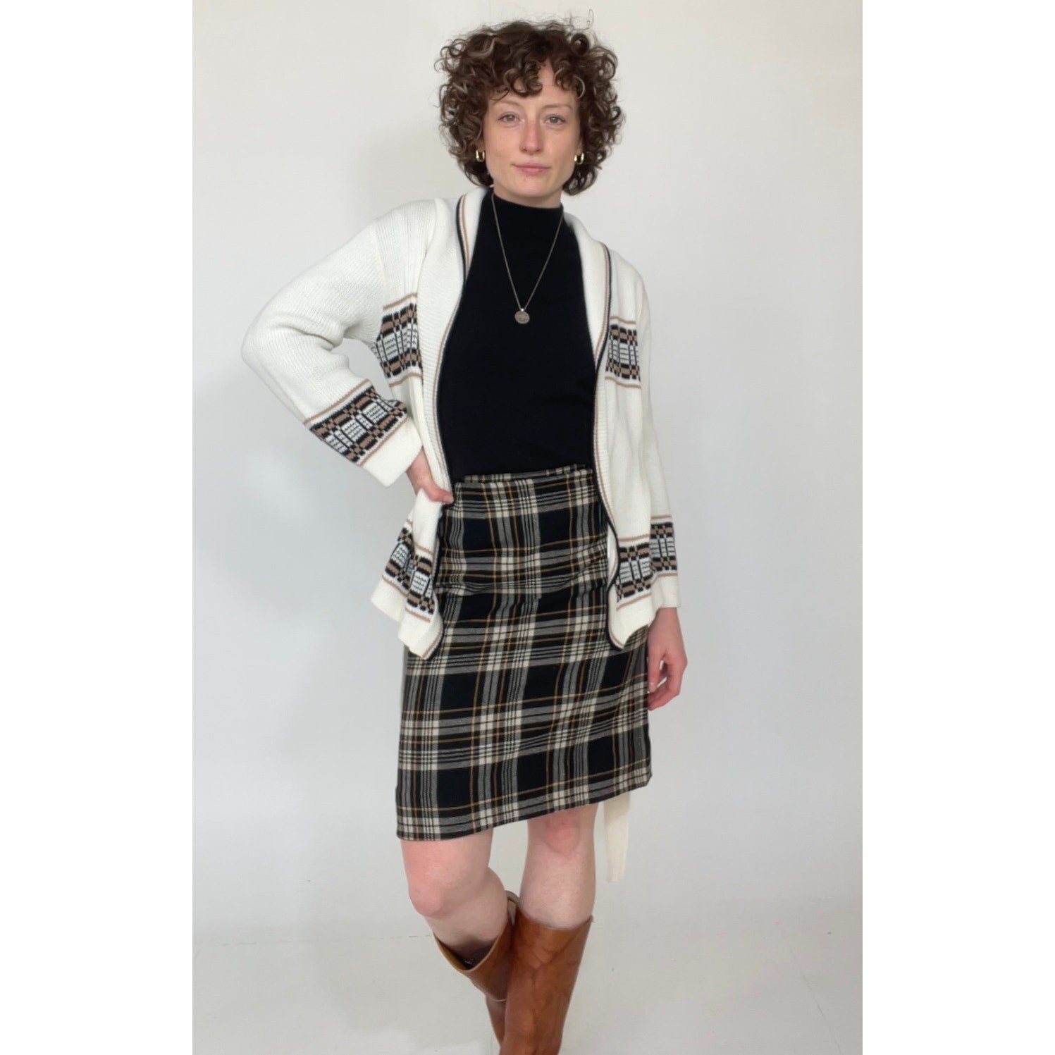 No Label Black & White Tartan Plaid Pencil Skirt