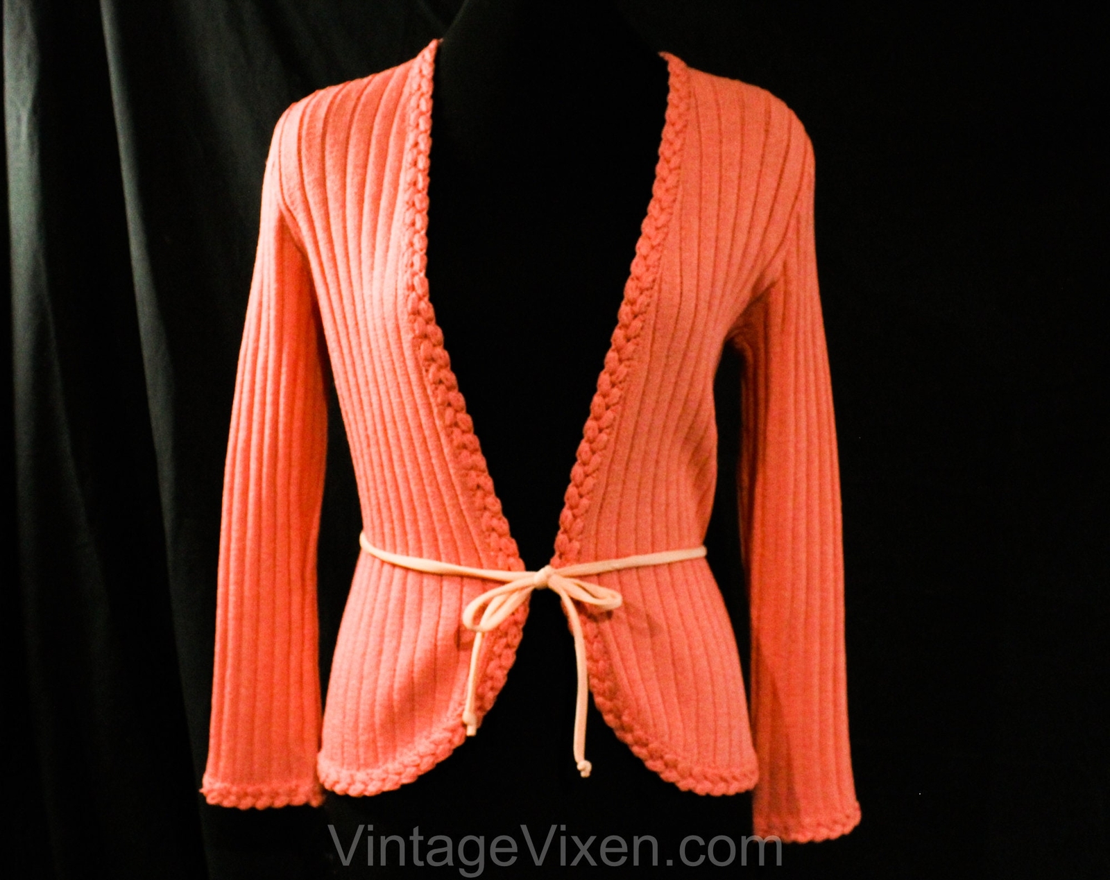 Size 4 St John Cardigan – Coral Salmon Pink Orange Quality Knit – Designer 70s