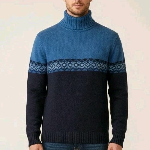 Y2K 100% Lambswool Sweater M Blue Fair Isle 90s Vintage Eddie Bauer Winter Knit