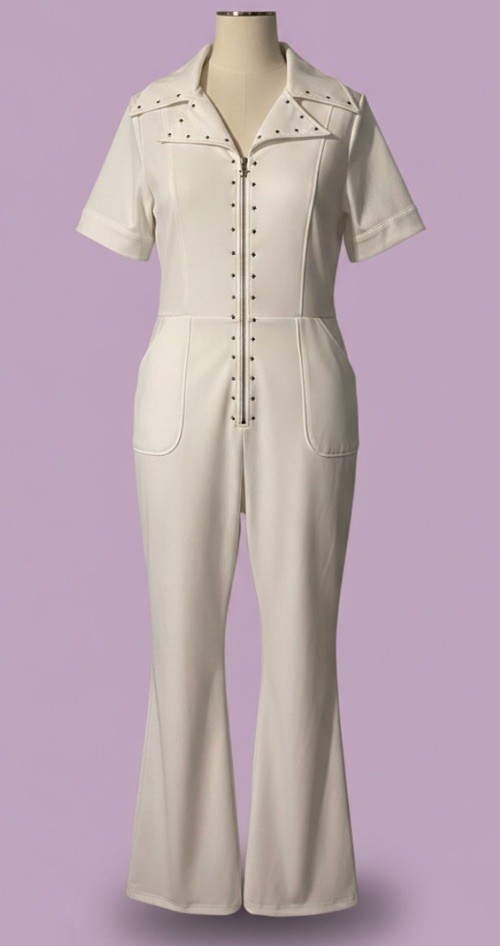 Elvis Unique Vintage White Rock&Roll Jumper Pantsuit w/Bell Bottoms Zip Size 3XL