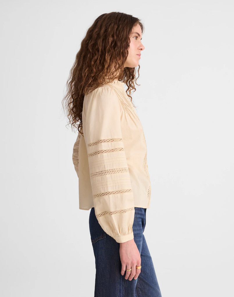 NWT Madewell Lace-Insert High-Neck Pintuck Top