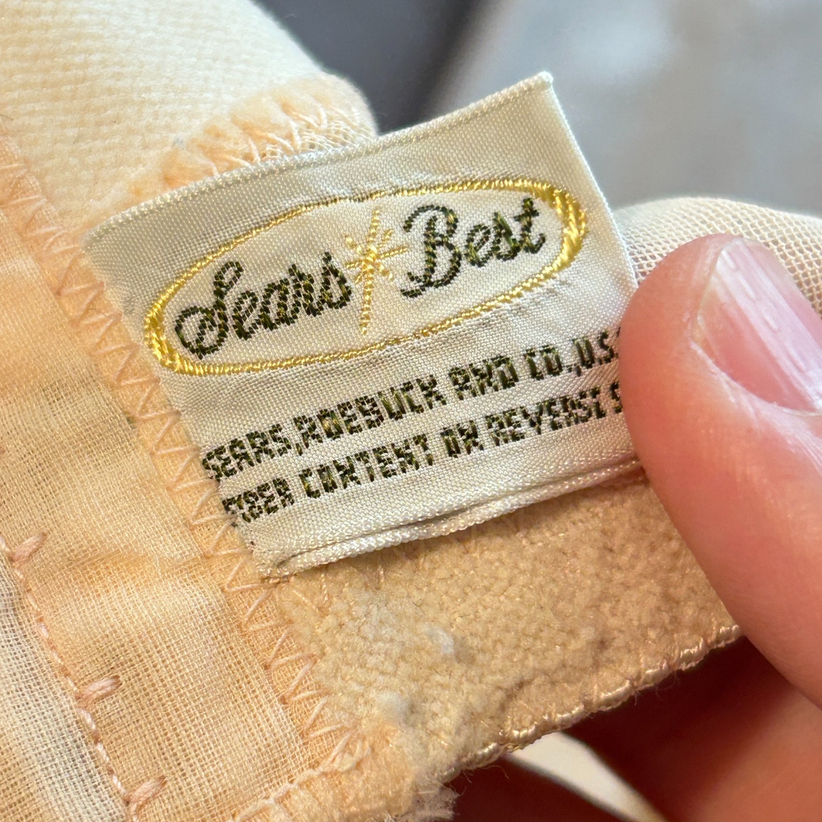 Vtg 50s 60s Sears Best Womens M Beige Lace Bullet Bra