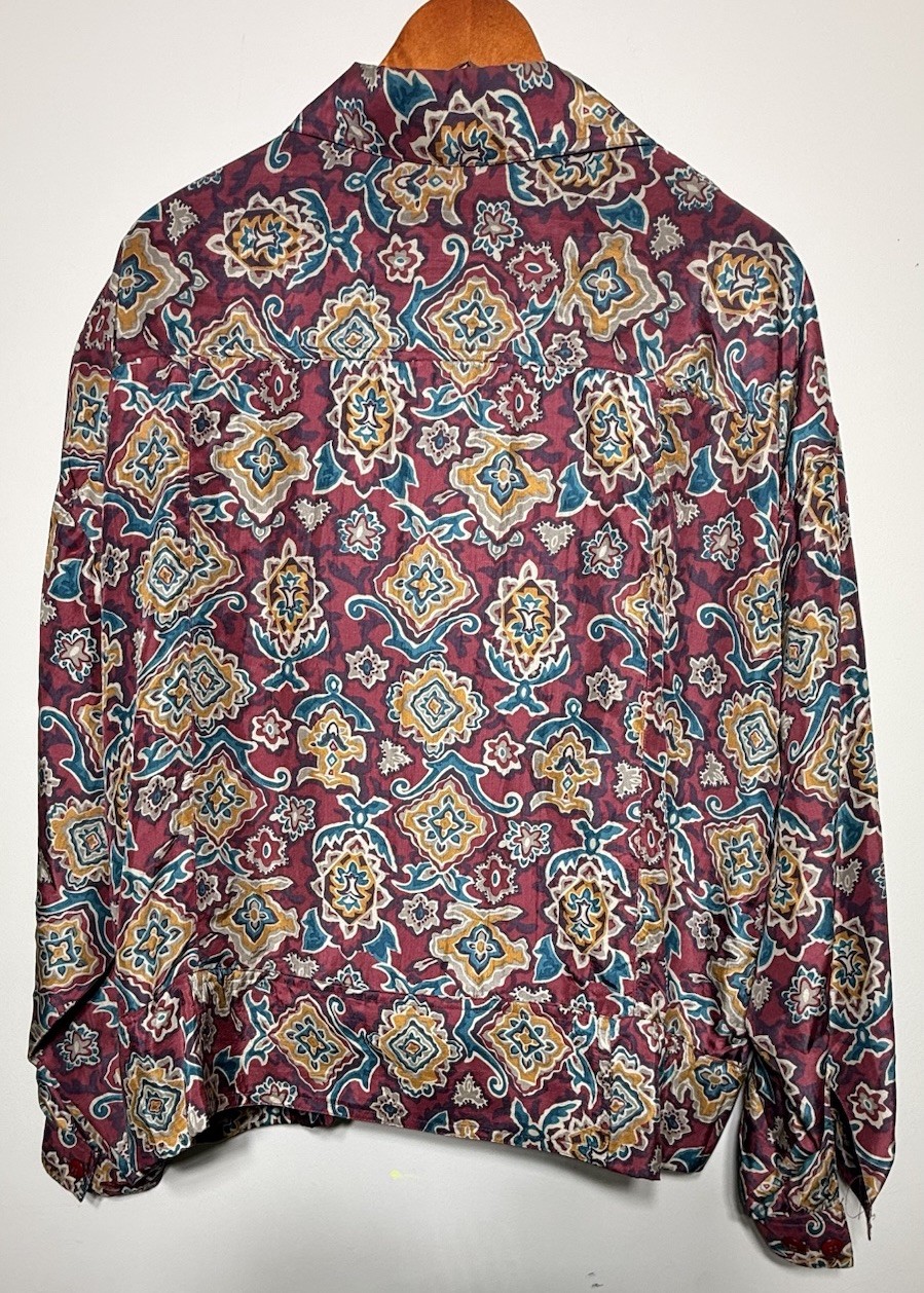 VTG Jacqueline Ferrar 100% Silk Jacket Womens 16 Red Paisley Boho Art To Wear