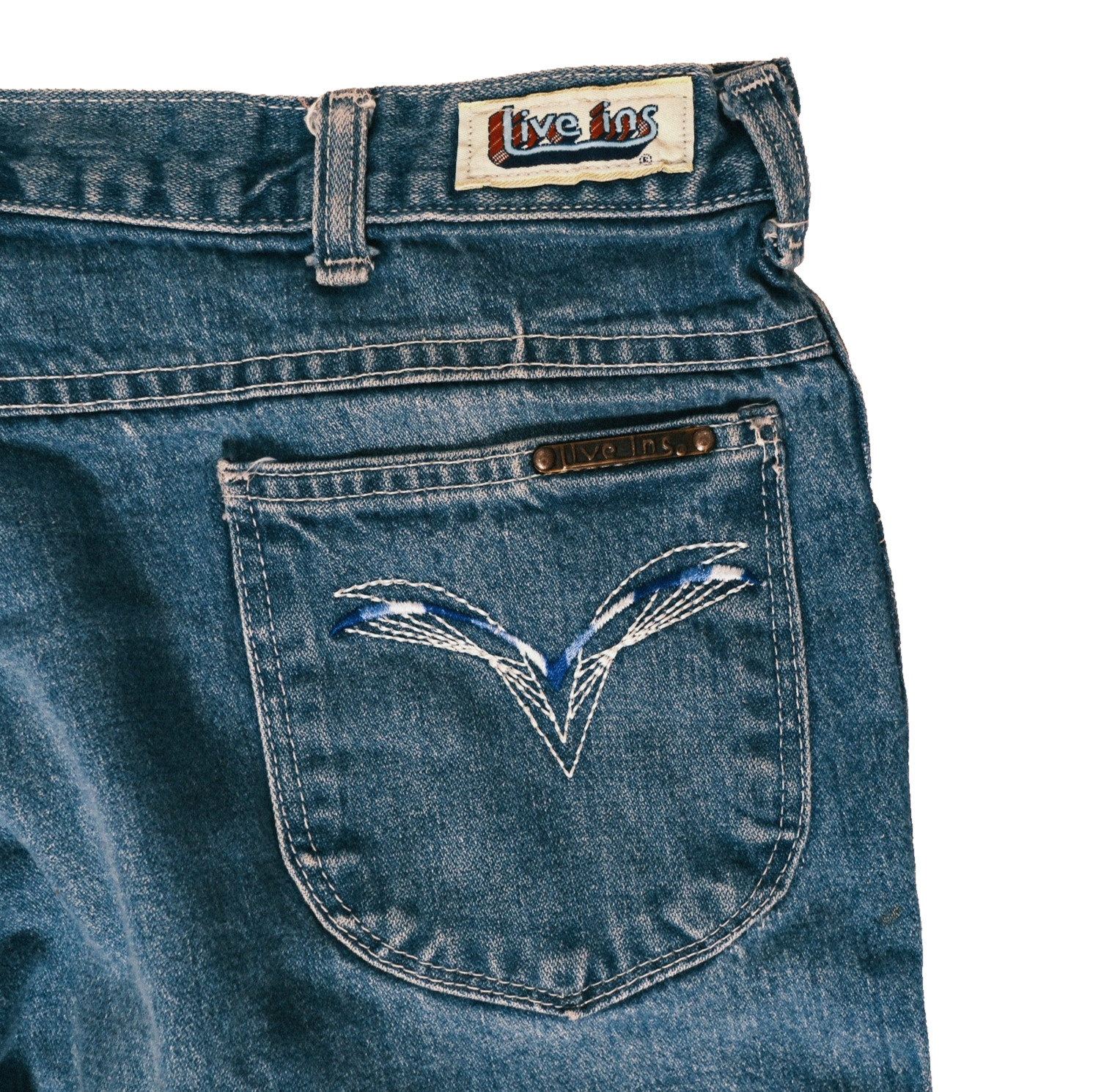 Vintage 70s Live Ins Embroidered Pockets Womens USA High Waist 36S actual 32×29