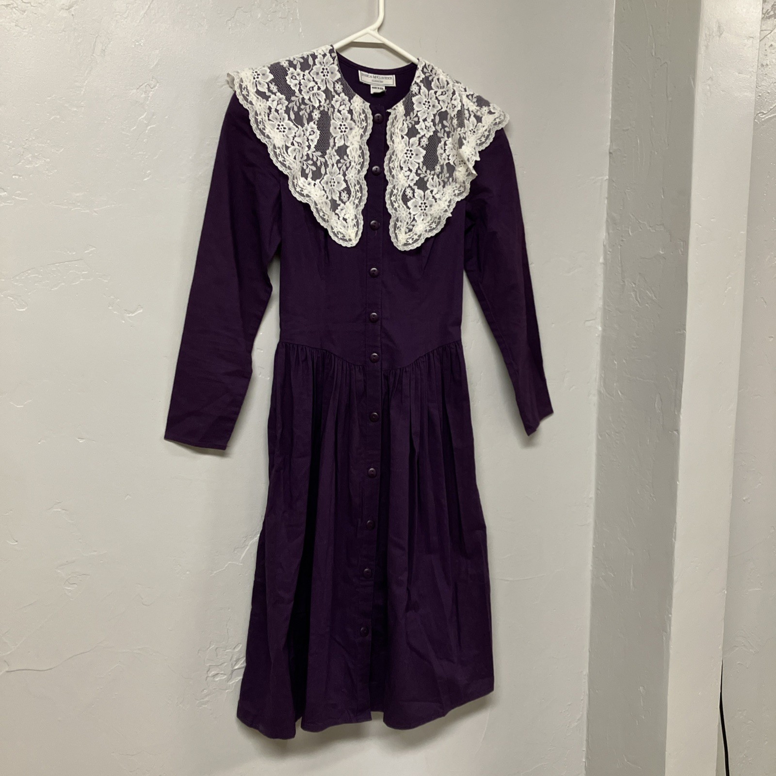 Jessica McClintock Gunne Sax Purple Dress Lace Collar Size 3/4 Vintage 80’s