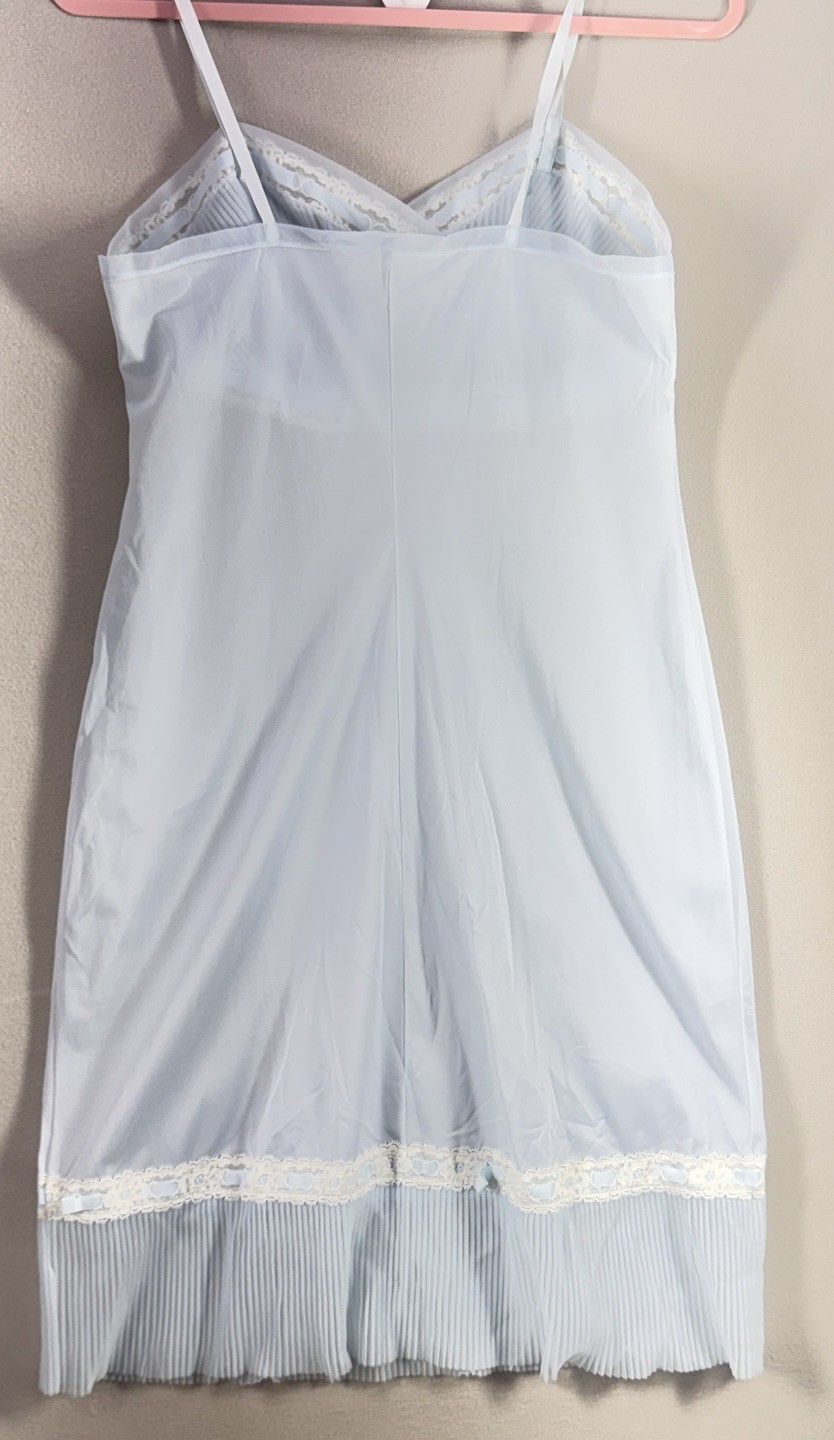 Vintage St Michael Sheer Blue White Nylon and Lace Midi Nightgown 36 Bust