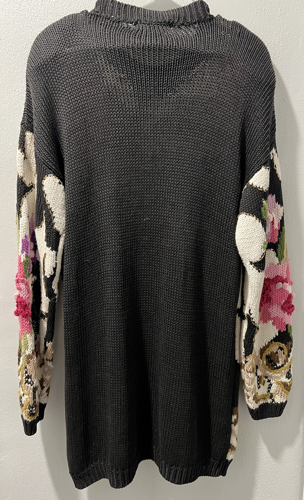 Vintage Cullinane 90&rsquo;s Oversized Knit Black / White Flowers 🌸Sweater Sz Medium