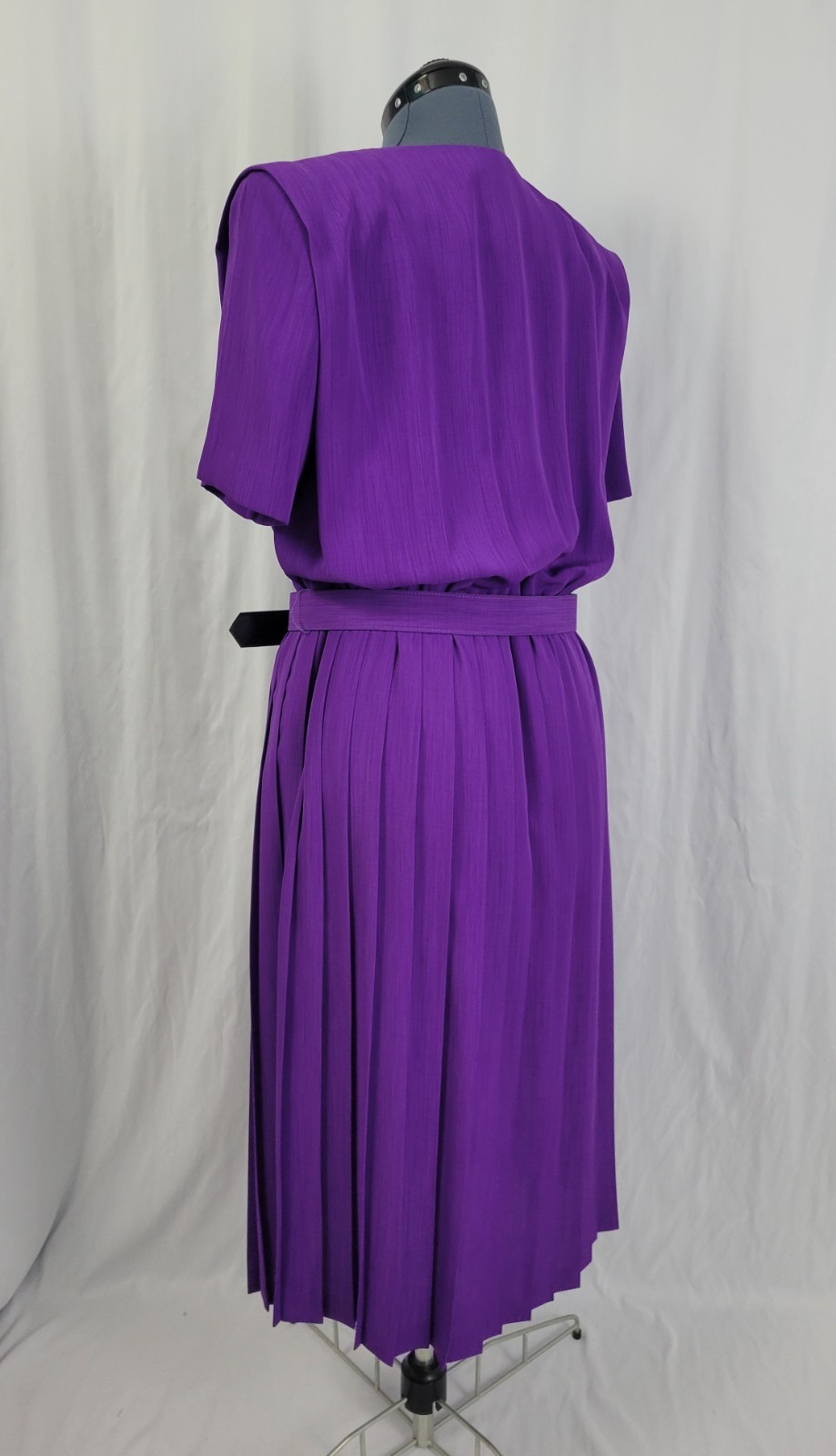 Vintage Leslie Fay Purple Blouson Dress w Pleated Skirt & Matching Belt Size 16
