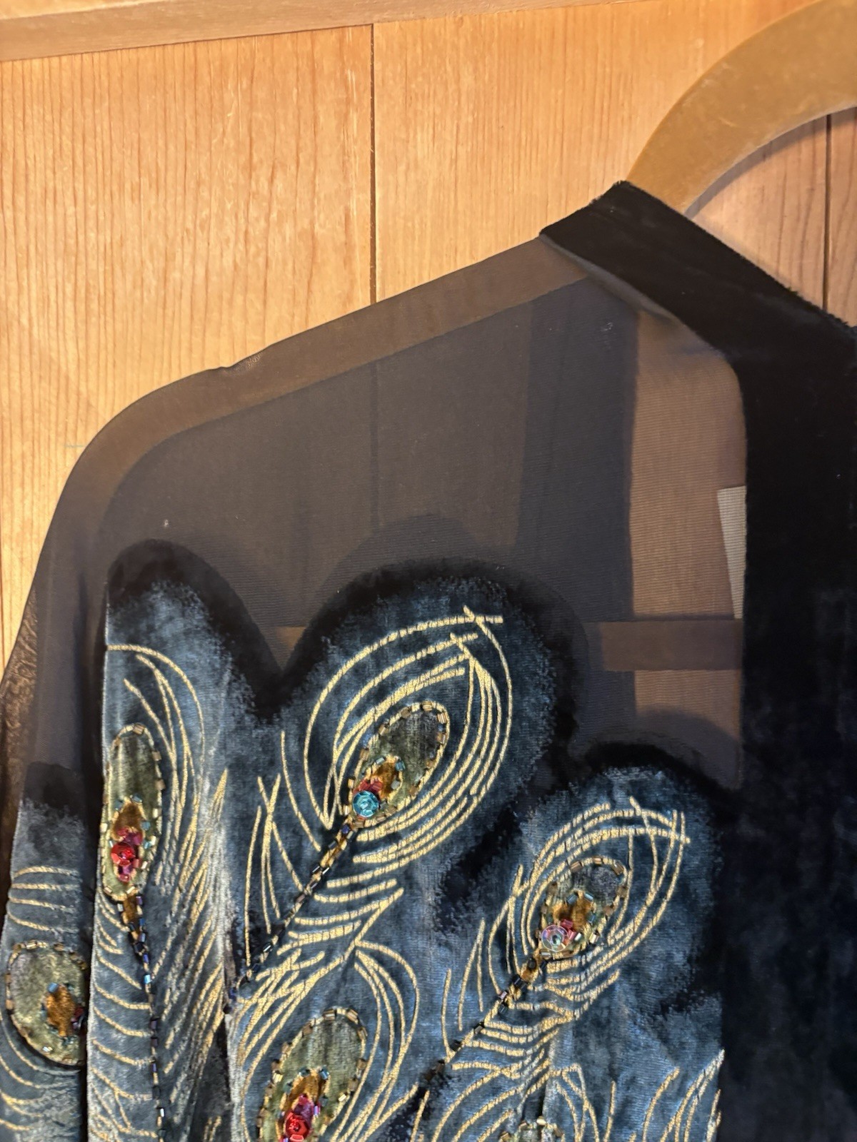 Kimono Duster Jacket Peacock Floral Velvet Beaded Burnout Coverup OS L/XL/1X/2X