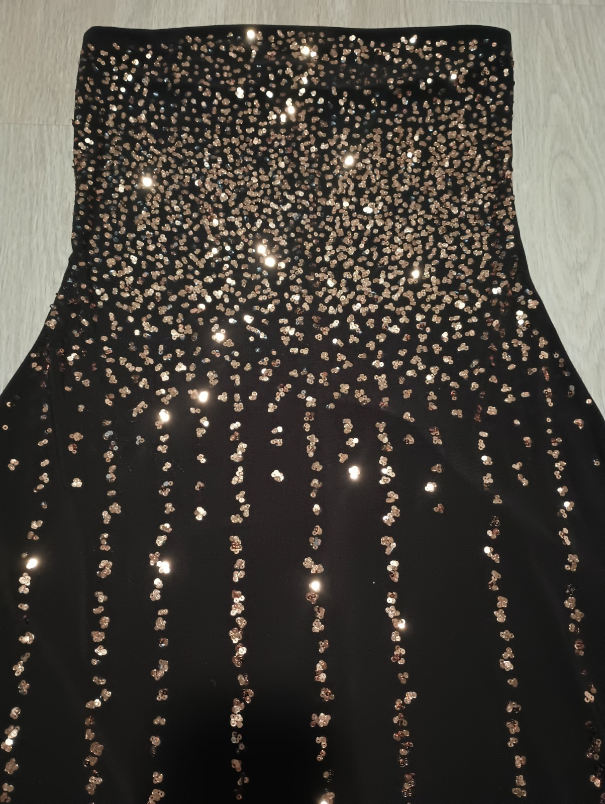 Vtg 90s Stretch Brown Sparkly Copper Sequin Strapless Asymmetric Tunic Top XS