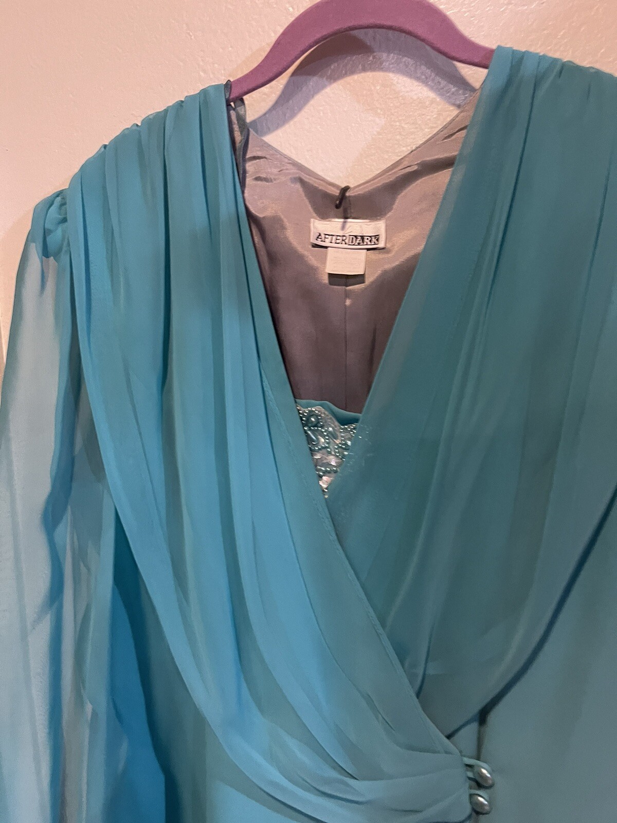 AFTER DARK Vintage Size 15-16 Turquoise Party Formal Women Top w/Pearls & Skirt