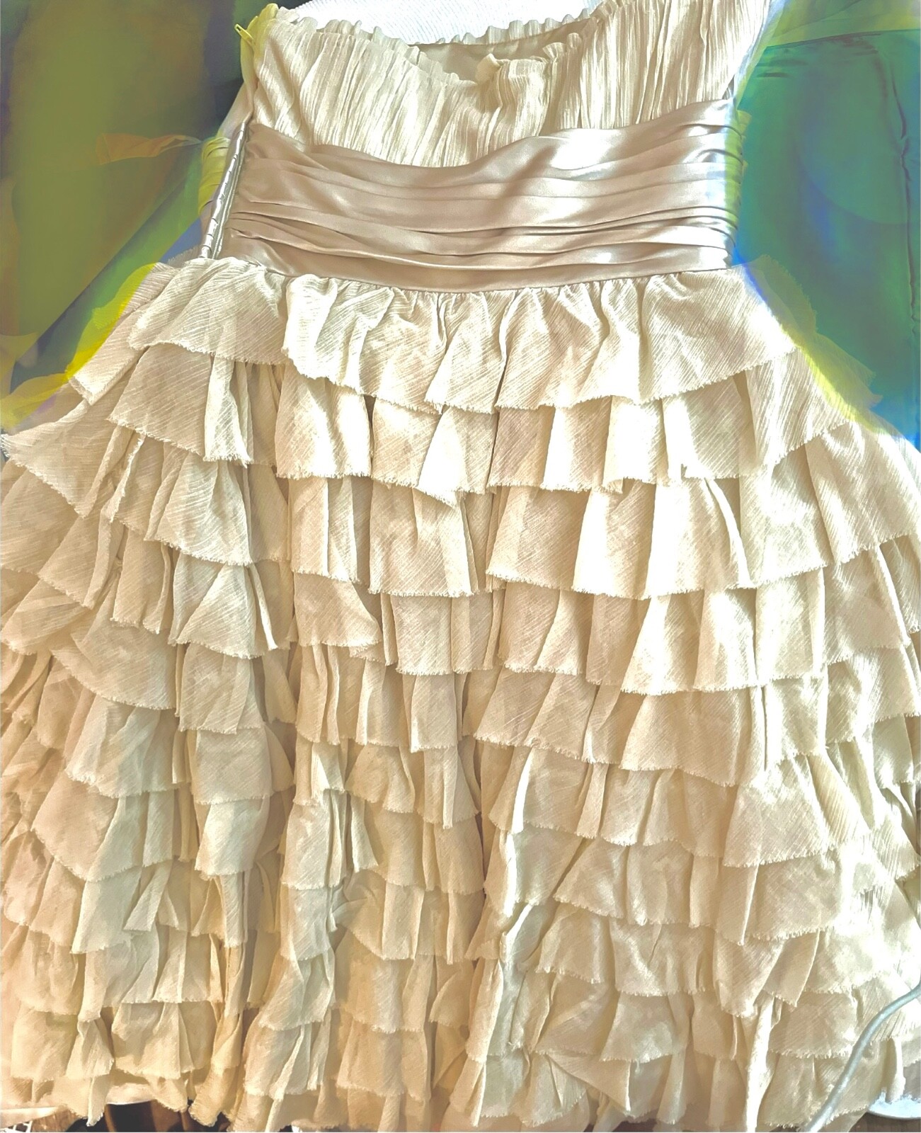 NWT Betsey Johnson Collection 2 Tea Dress Ivory Raw Silk Cotton Ruffles Tulle