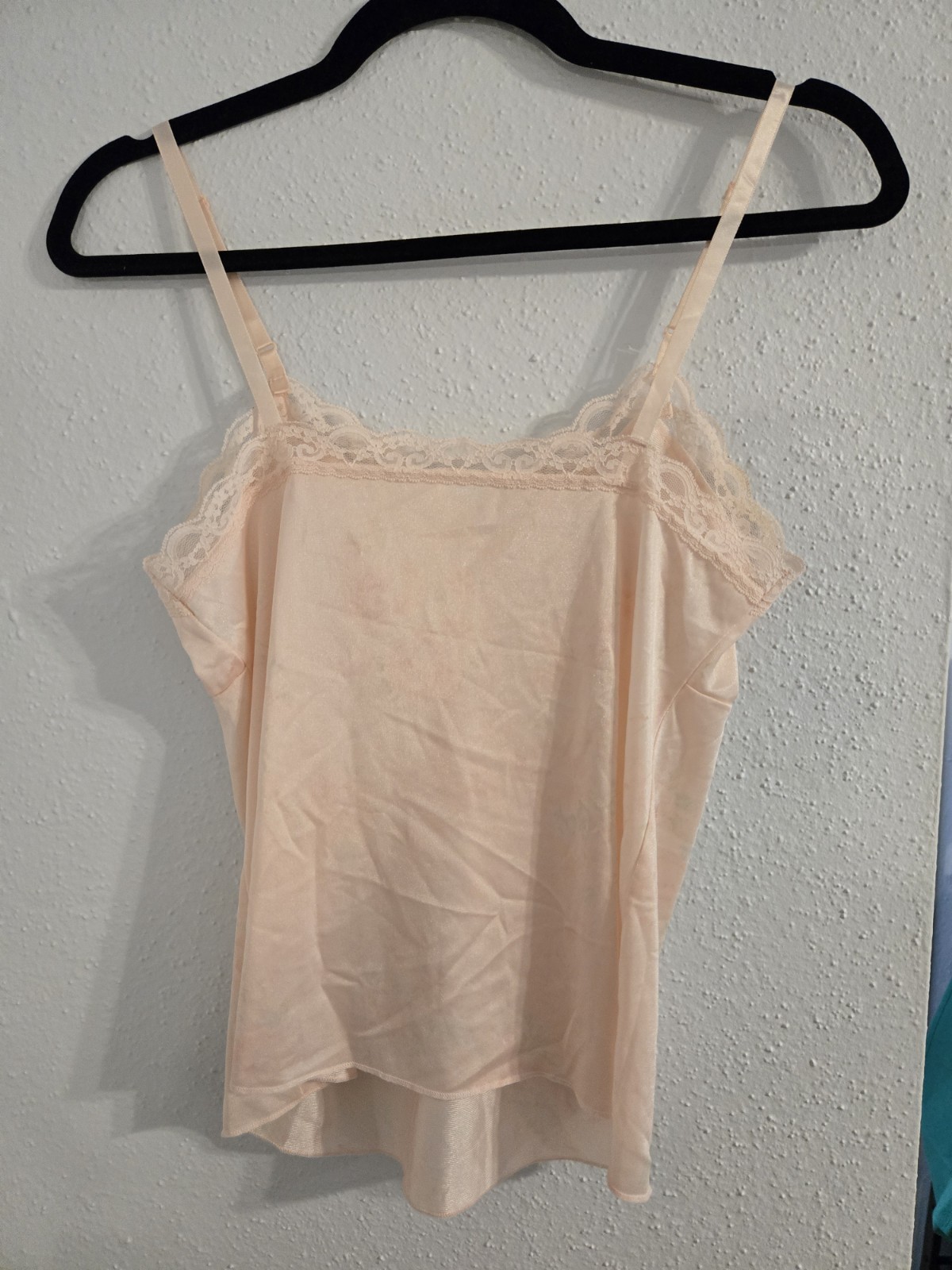 Vintage Deena Slip & Cami Set Peach With Faint Rose Design Lace Romantic Sz 34