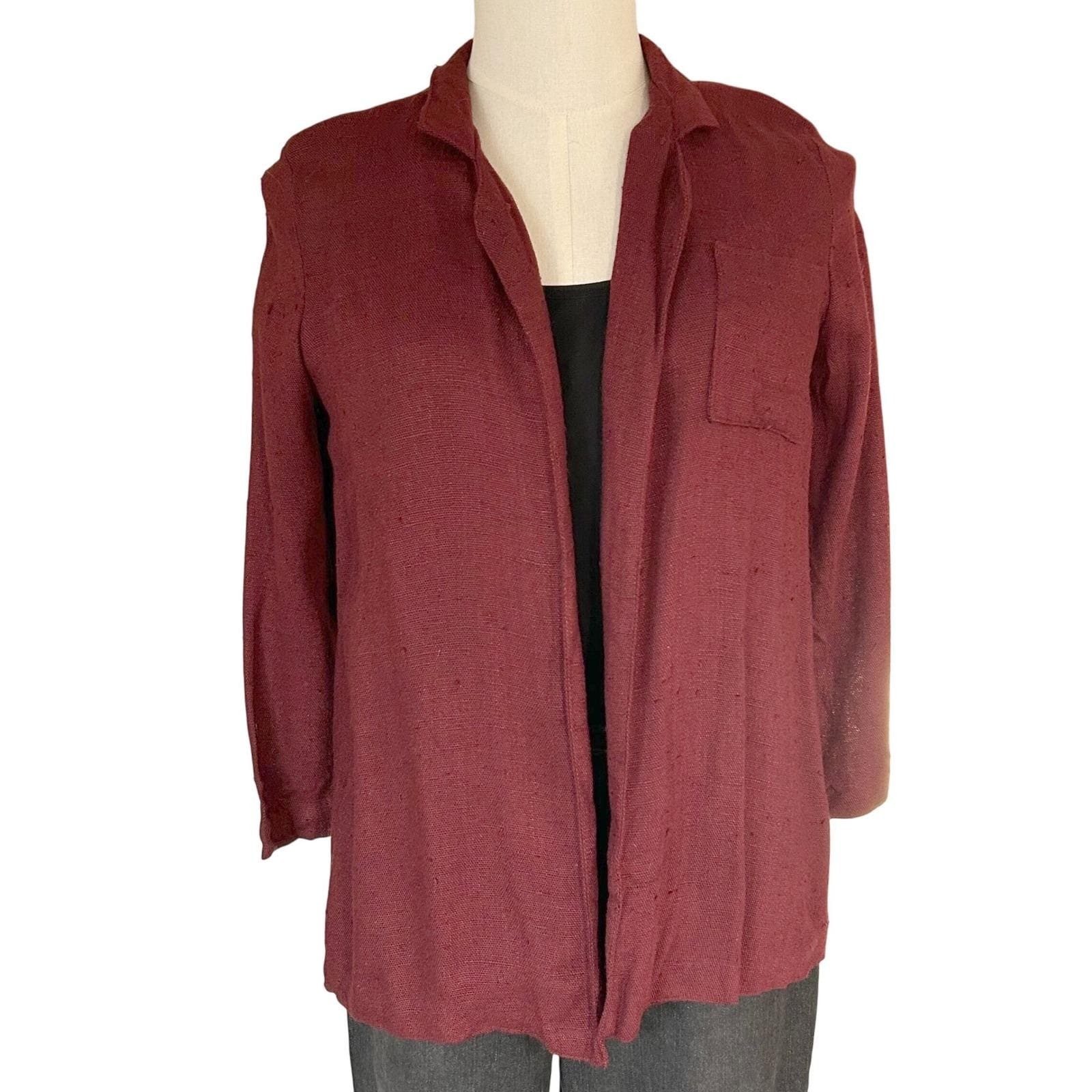 Womens Vintage Oscar de la Renta Burgundy Slubbed Knit Cardigan Jacket Boho 7-8