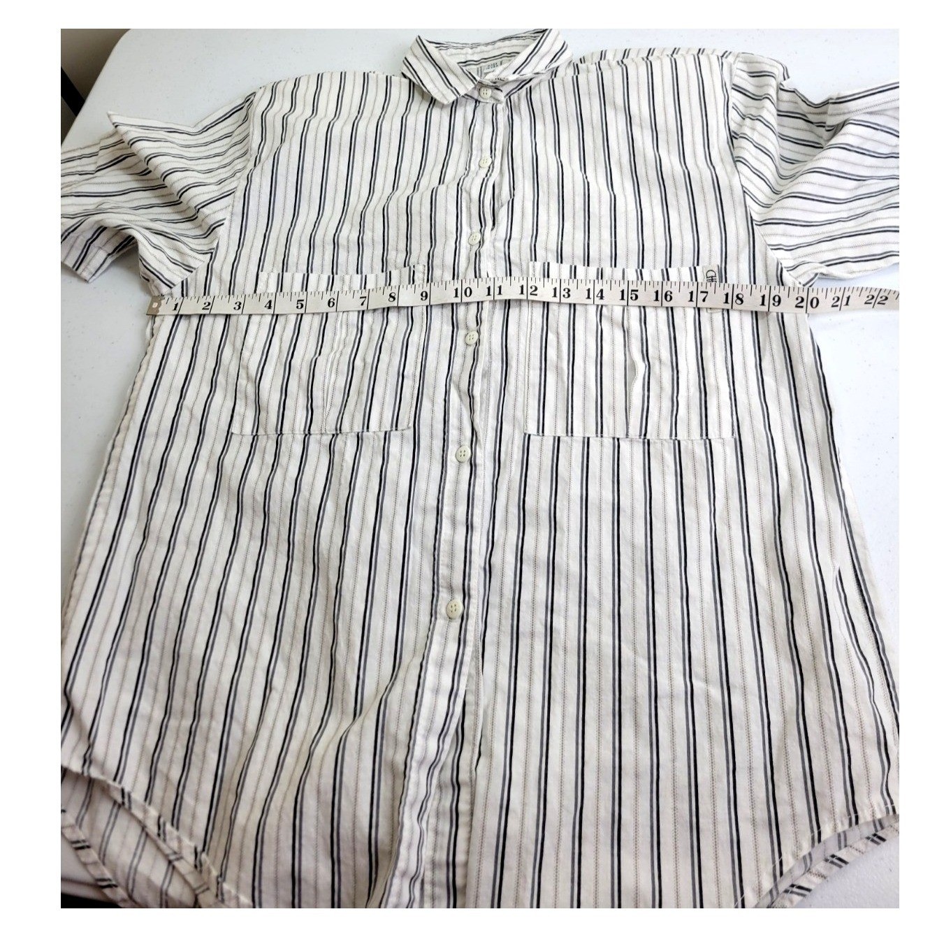 Cherokee Button Down Shirt Vintage 90s Minimalist Striped Short Sleeve White M/L