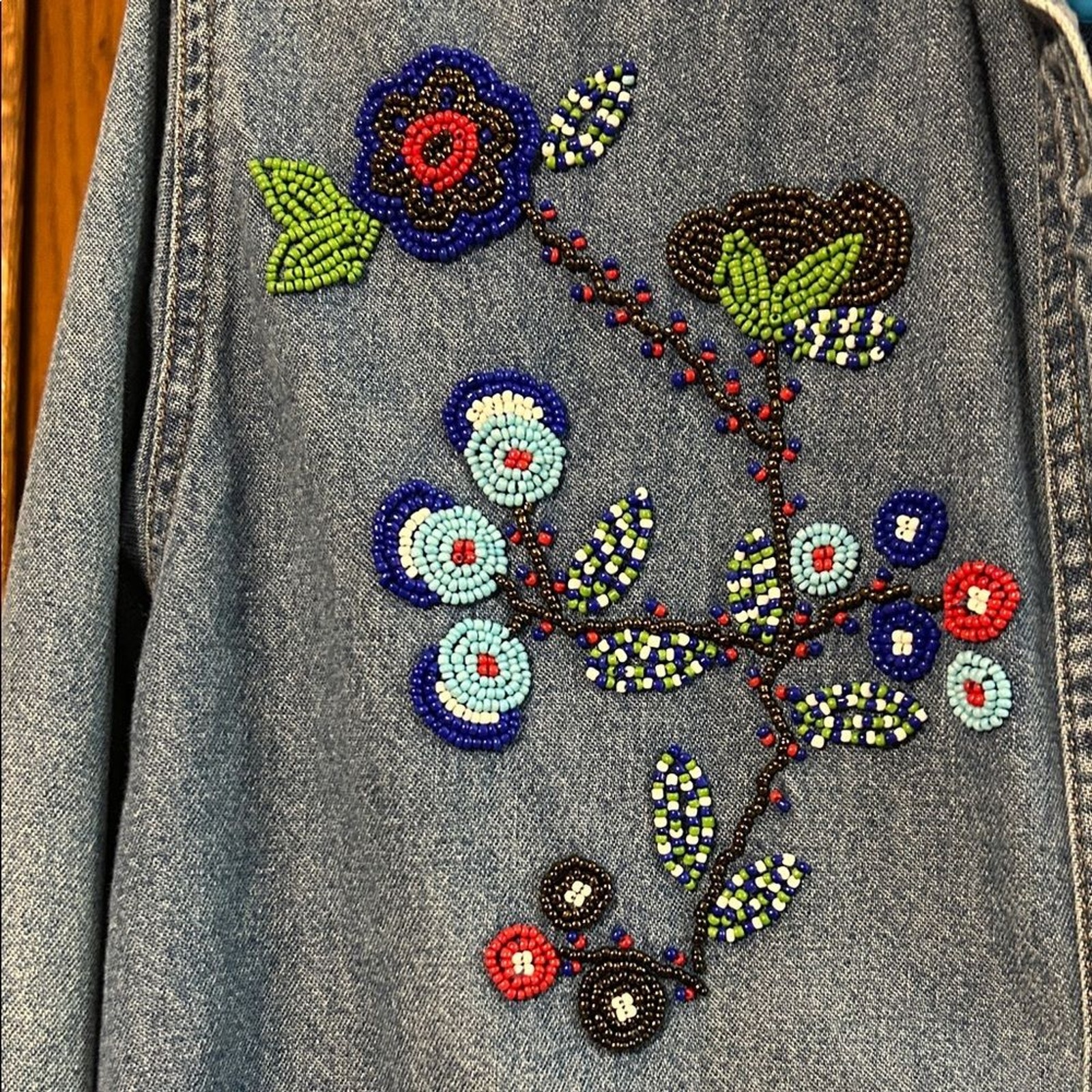 Vintage Petite Sophisticate Blue Embroidered/Beaded Blouse