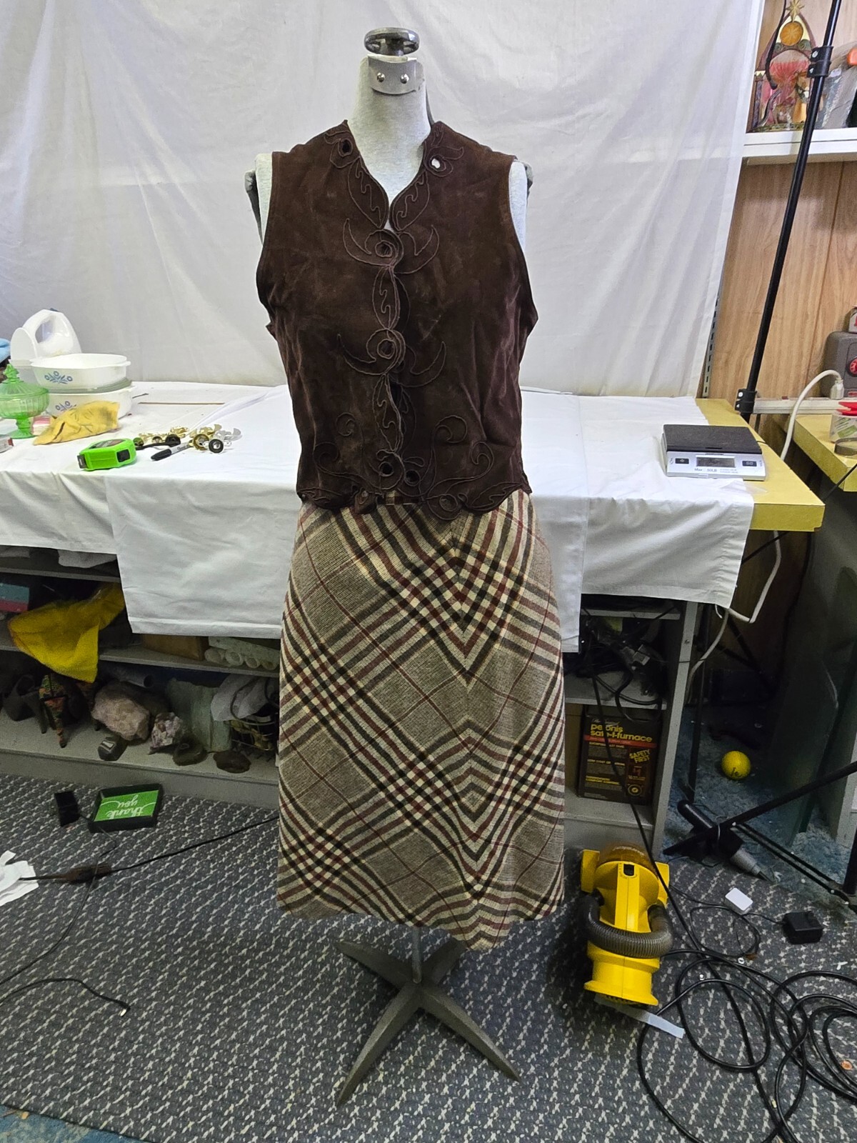 That&rsquo;s Me! Plaid Skirt size 13 and suede Vest (M) vintage 70s