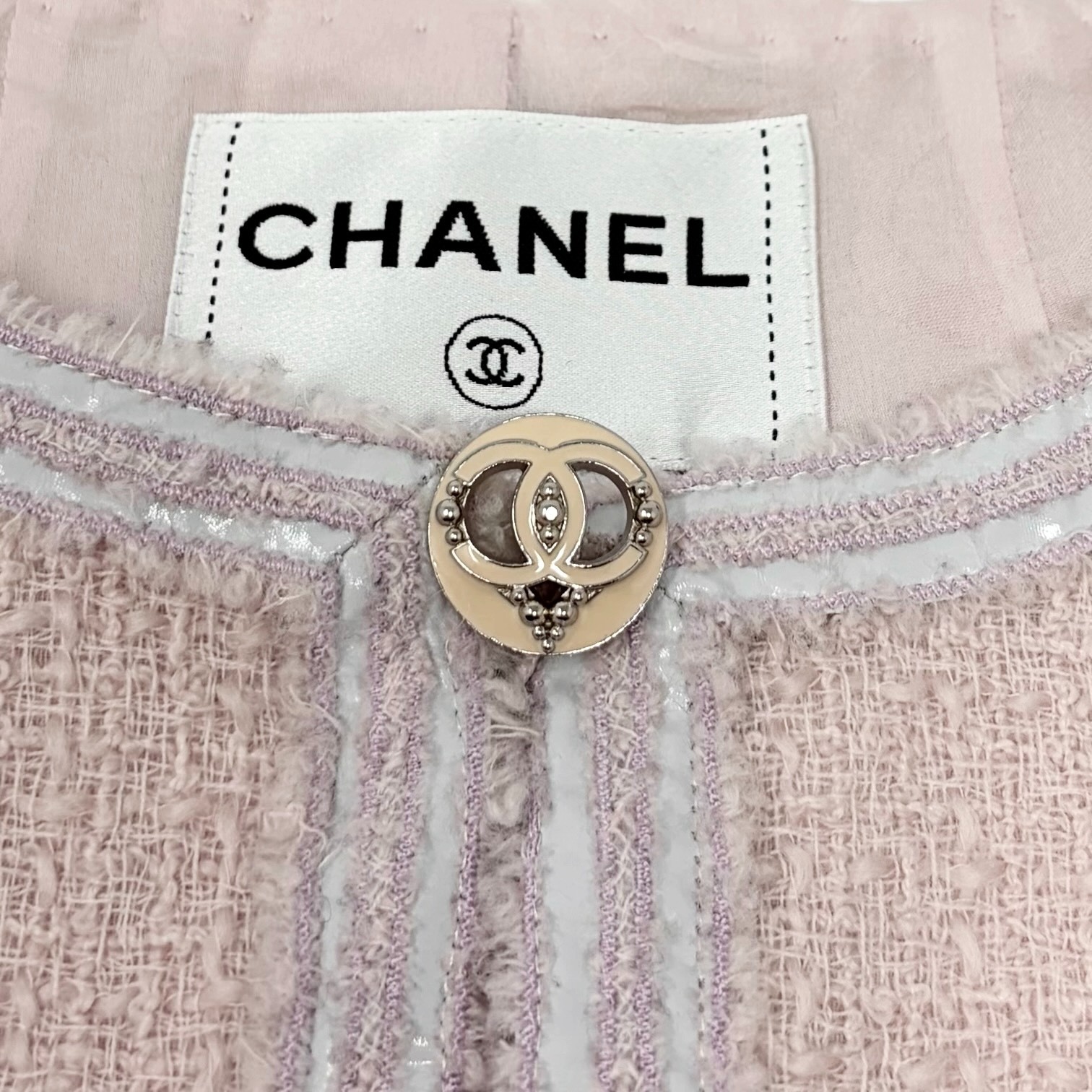 CHANEL Vintage 09C CC Heart Logo Button Tweed Jacket #36 Pink Wool 902019