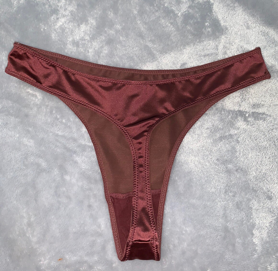 NEW Glossy Secret Stretch Butter Satin Nylon Thong Bikini Panties L 7 Vtg Style