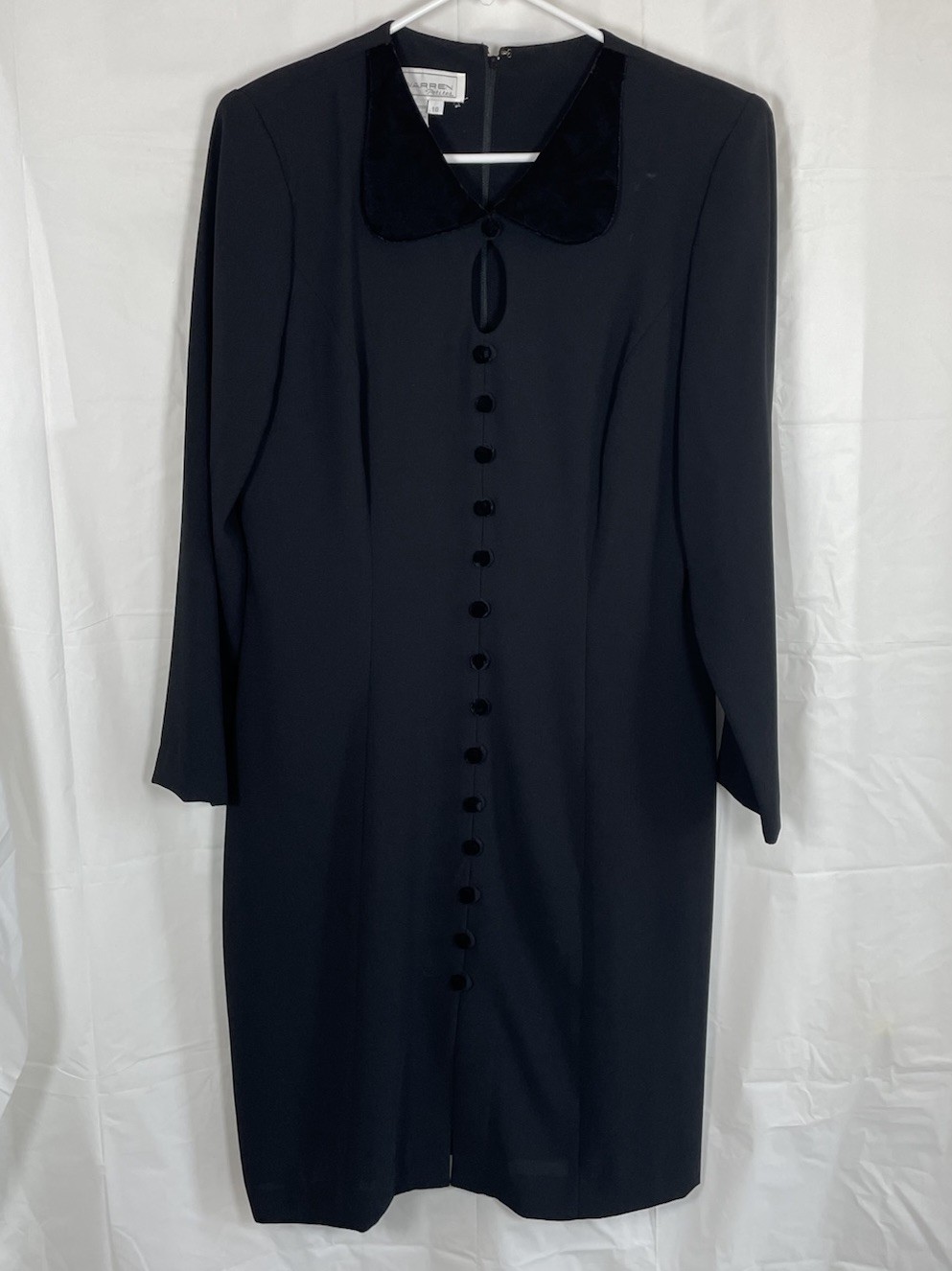 Warren Petites Vintage Black Dress Velvet Collar Button Front Size 10 Korea