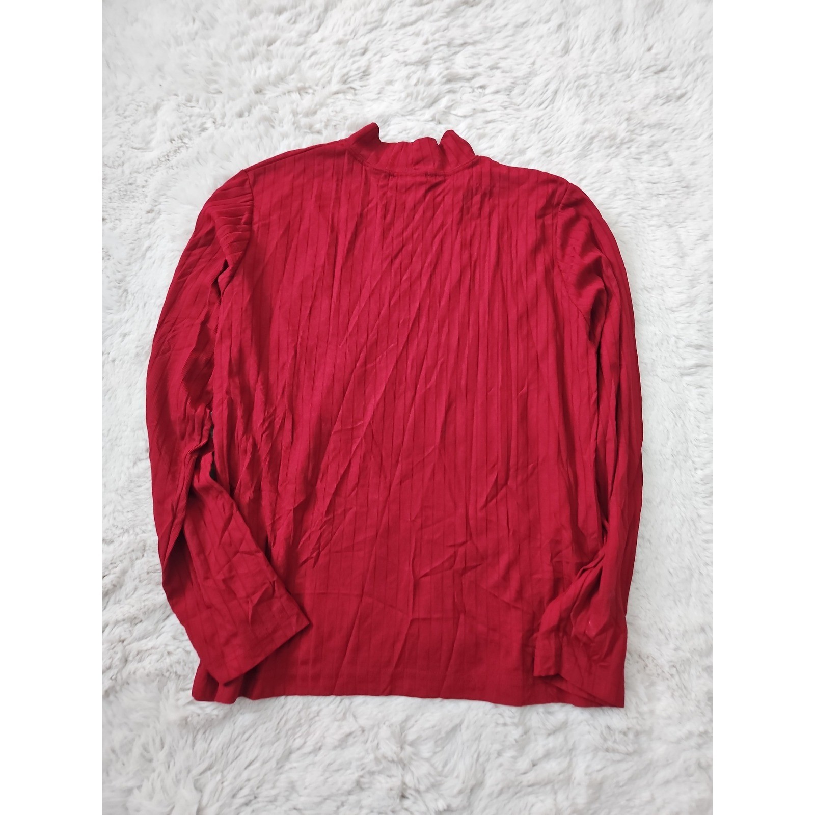 Vintage 90s Basic Equipment Red Ribbed Knit Mock Neck Long Sleeve Shirt XL