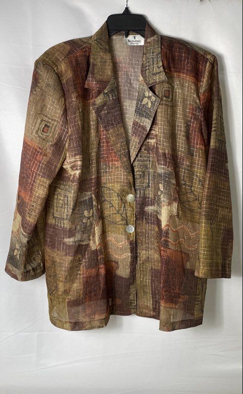 Vintage 90s Valentino Giovanni Women&rsquo;s Brown Abstract Metallic Grid Blouse