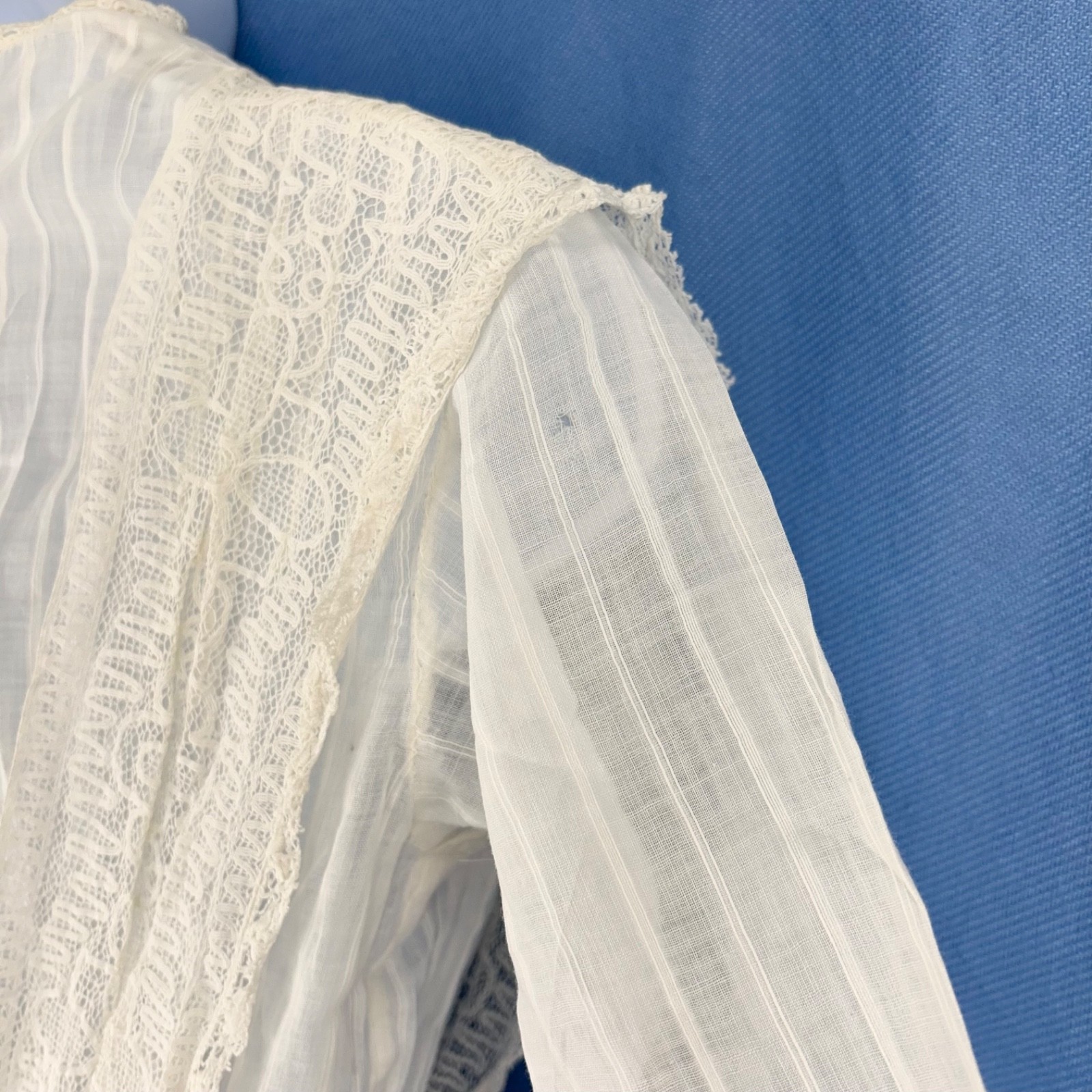 Antique Early 20th Century Sheer White Cotton Tea Gown Pintuck Pleats, Lace