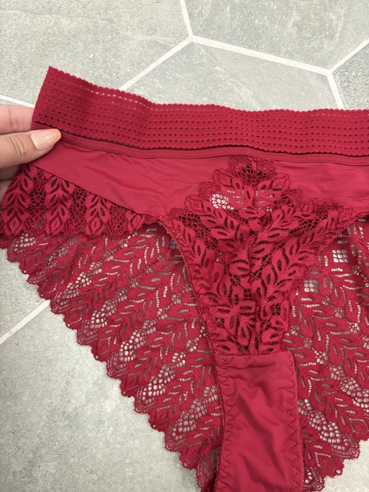 NEW Liquid Satin Panty High Rise Lace Hipster Red Panties XL NWOT