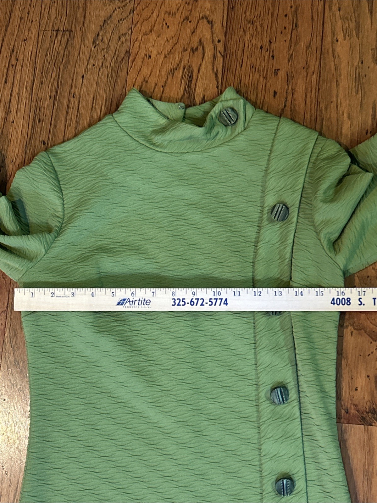 Vintage Retro Mod Dress 60s 70s Acacado Green Polyester Handmade Medium