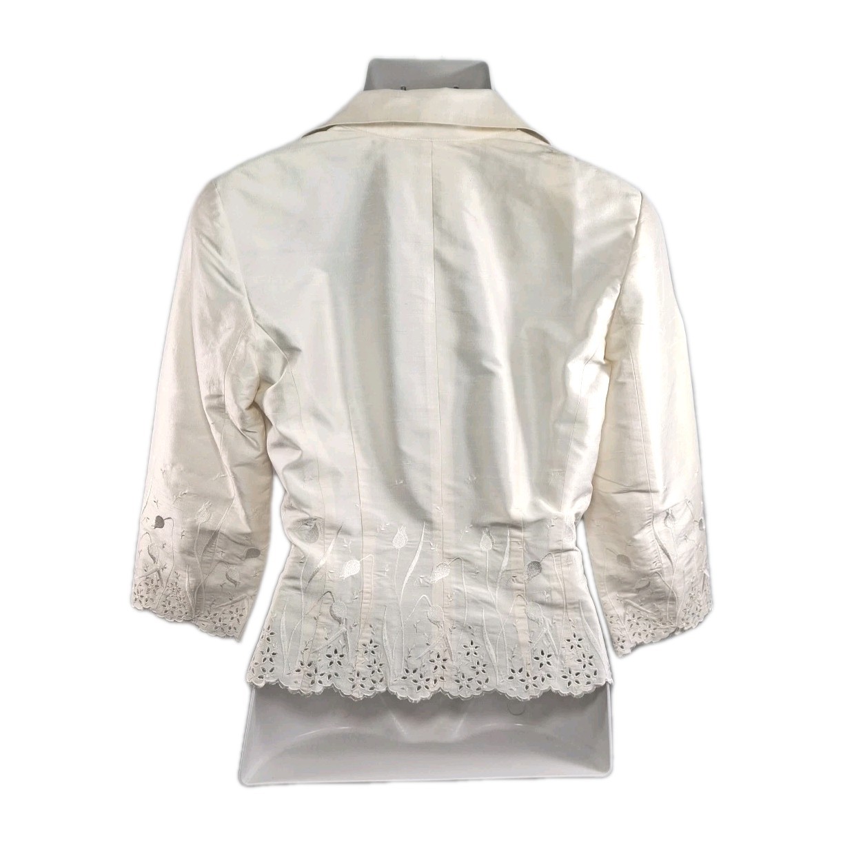 VTG Cachet Ivory 100% Silk Embroidered Evening Jacket Sz 12 Zip Front 3/4 Sleeve