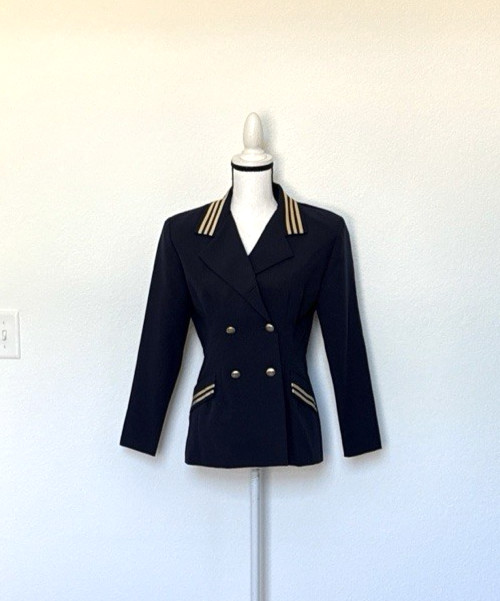 1980s 1990s Navy and Gold Nautical Double Breasted Jacket