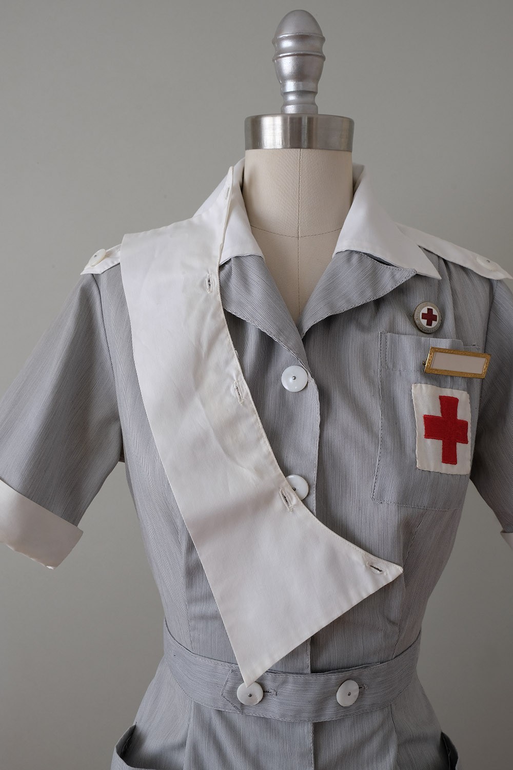 Vintage Post-WWII Red Cross Uniform Dress + Hat, Pins, Collars, and Name Plate