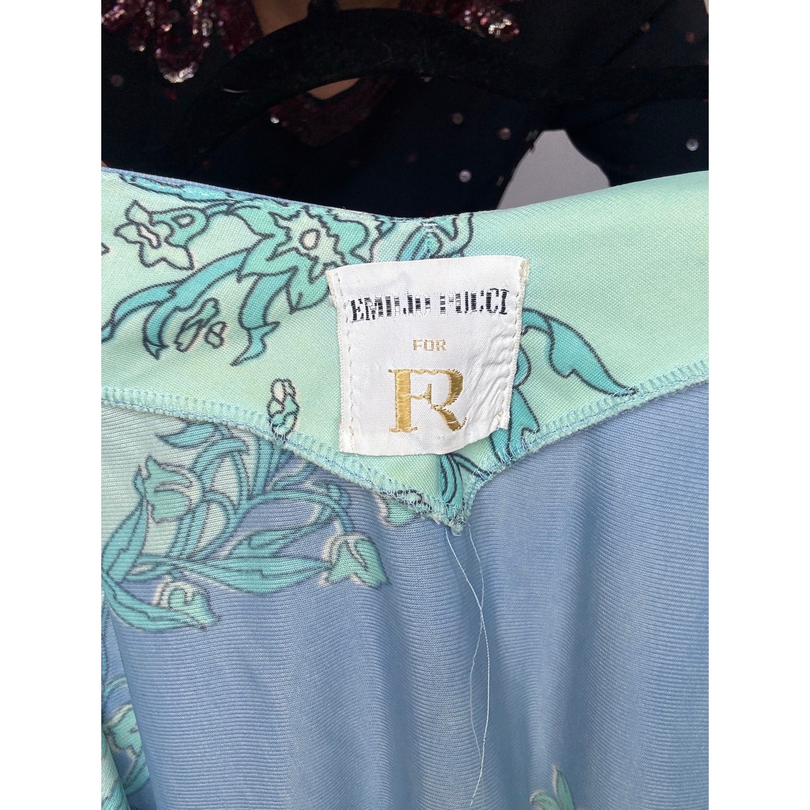 Vintage 1970s EMILIO PUCCI for Formfit Rogers Blue Floral Nylon Maxi Dress Slip