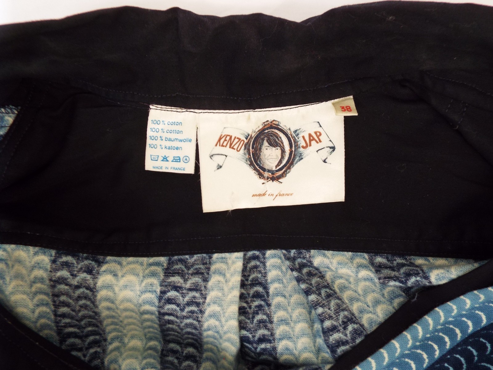 Vintage 1970s KENZO Jap Kimono Long Robe Dress 38 Blue Cotton Wrap Front Belt